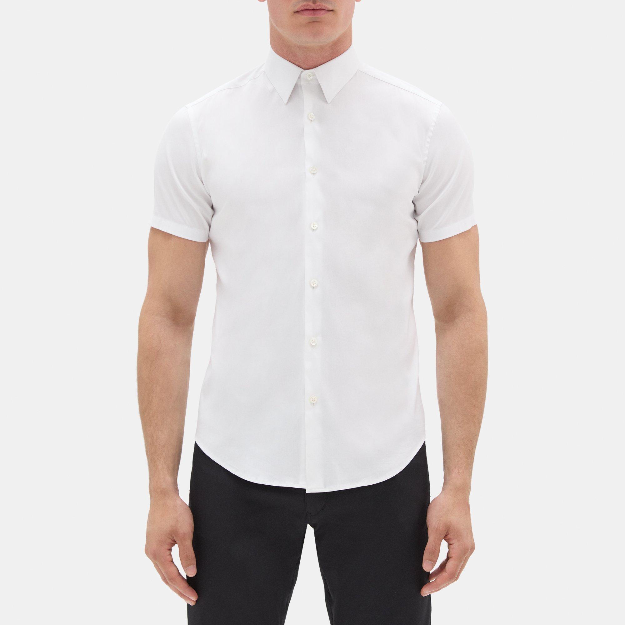 띠어리 Theory Tailored Short-Sleeve Shirt In Stretch Cotton,WHITE