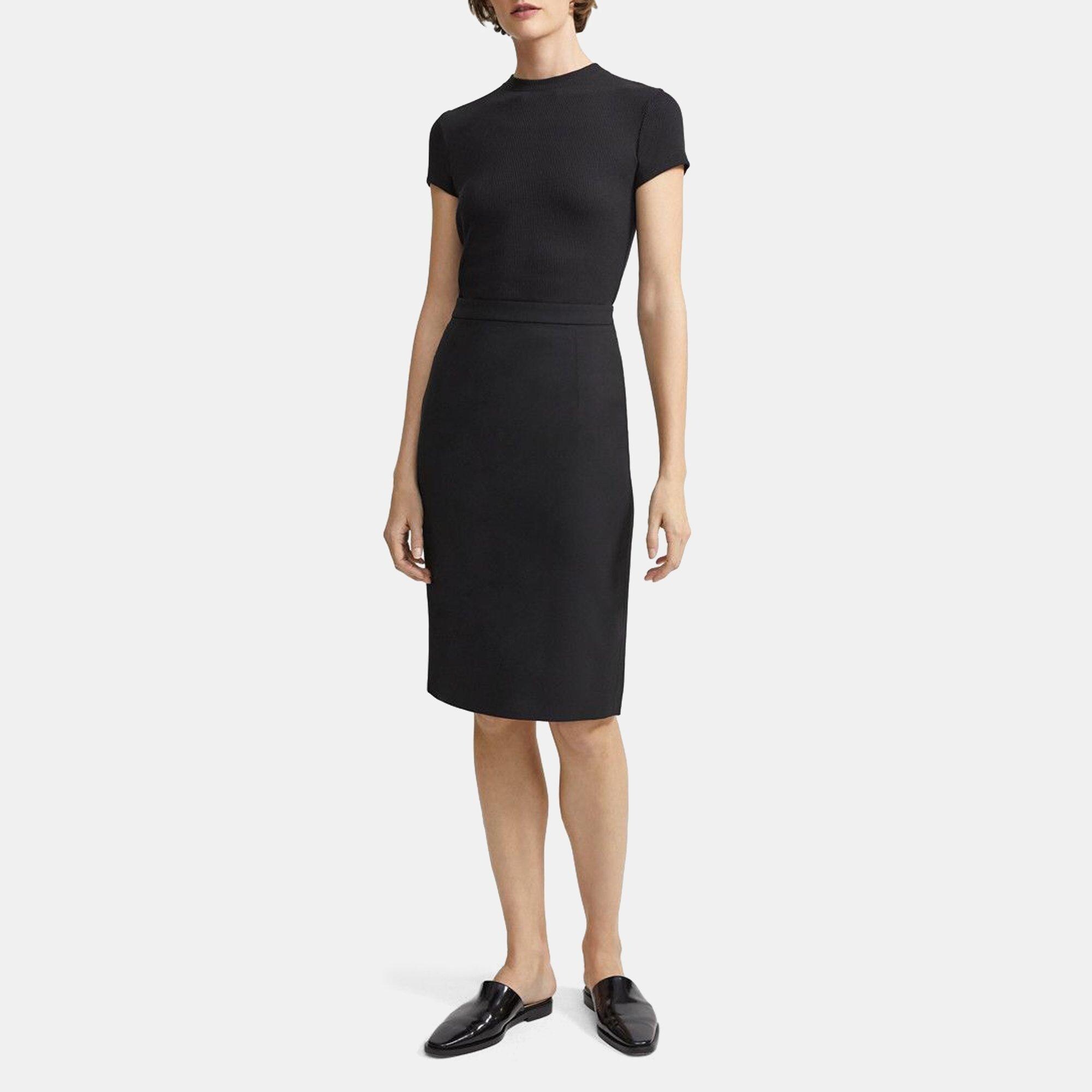 띠어리 Theory Classic Skirt in Stretch Wool,BLACK