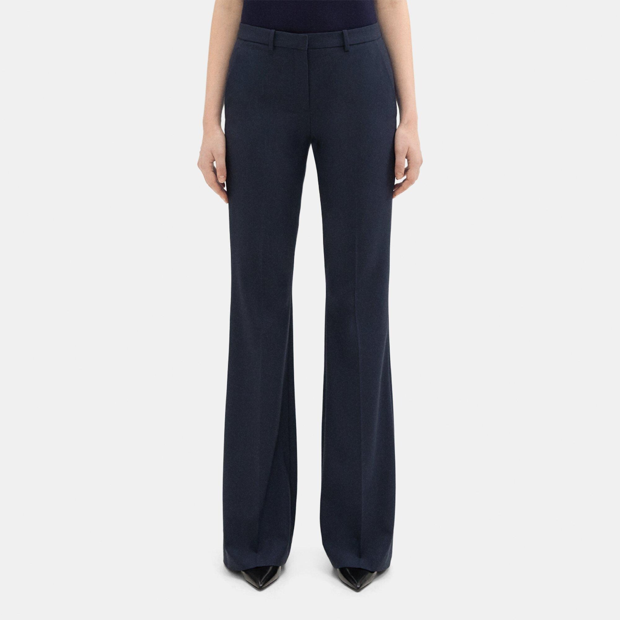 Blue Stretch Wool Flared Pant | Theory Outlet 