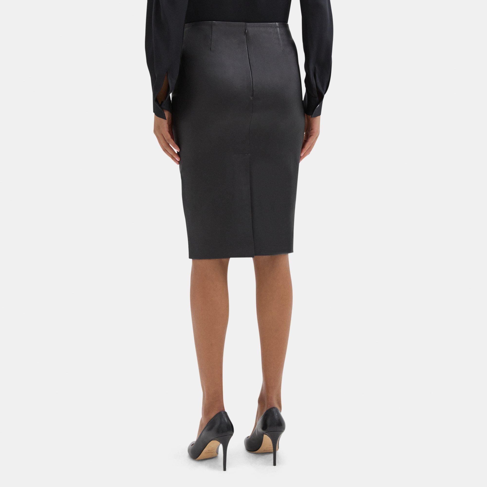 Theory black 2025 leather pencil skirt