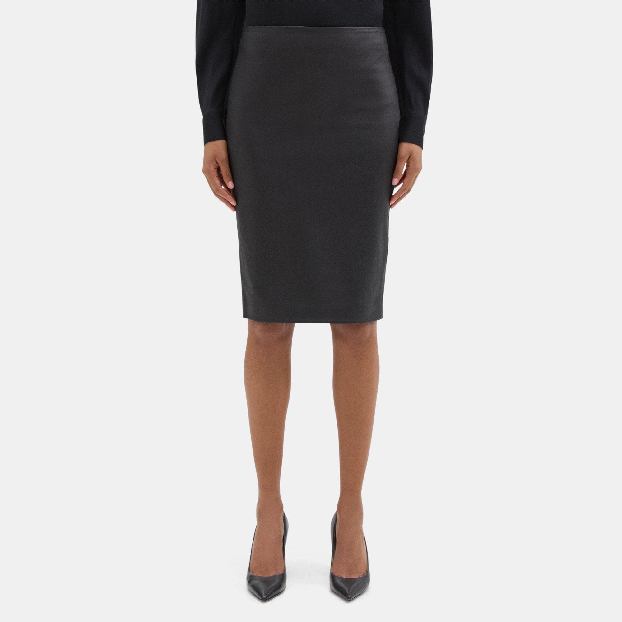 띠어리 Theory Pencil Skirt in Leather,BLACK