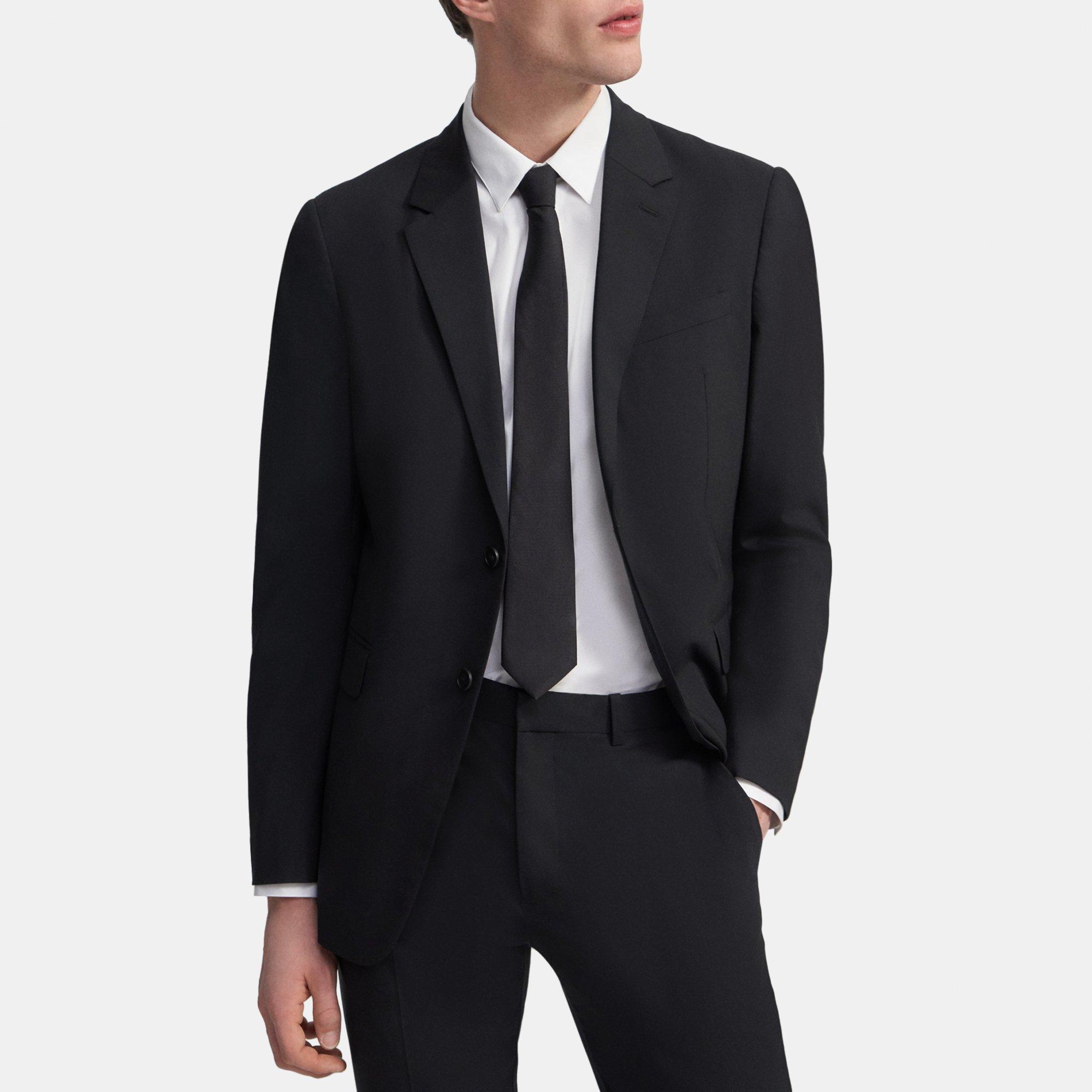 Black Stretch Wool Chambers Tuxedo Blazer | Theory