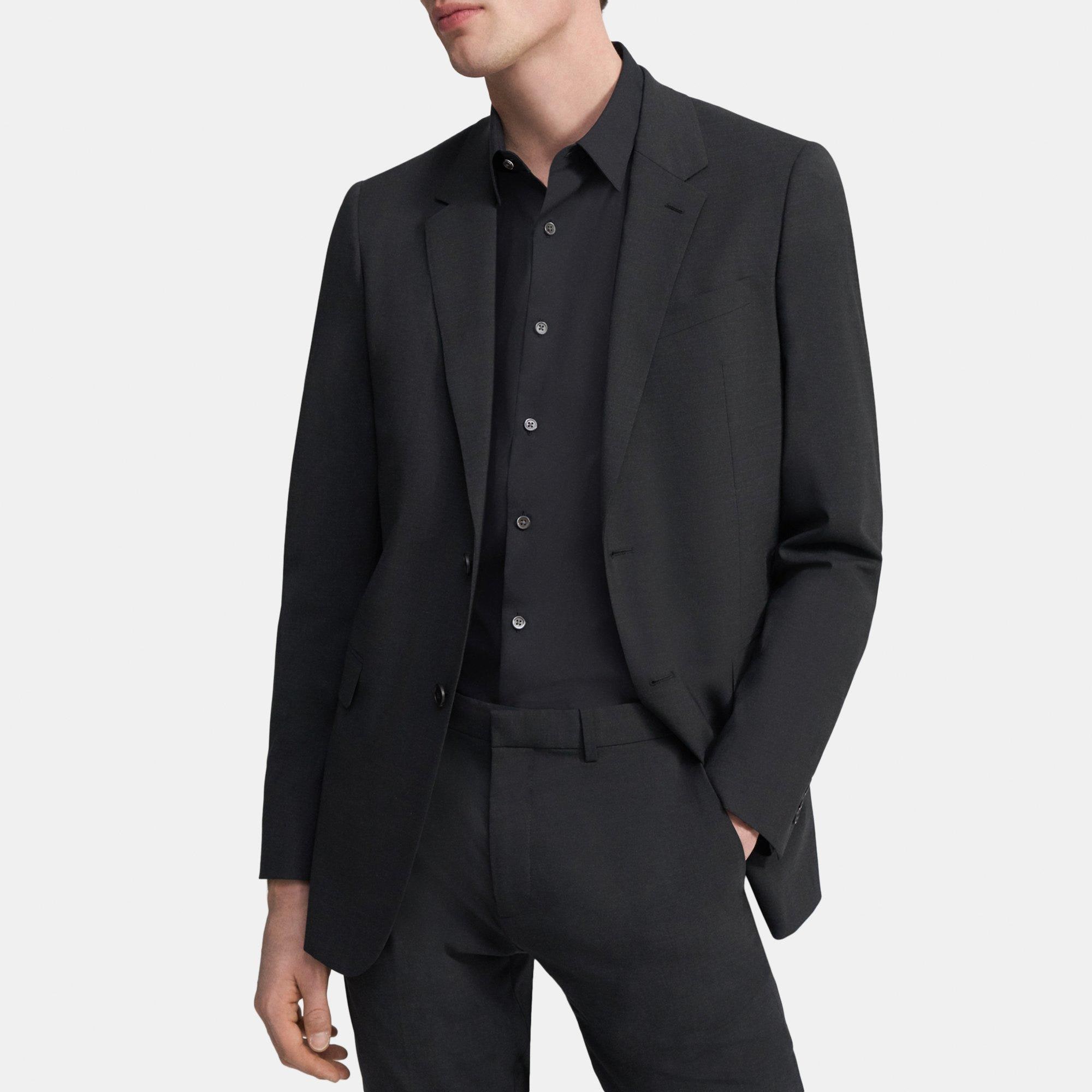 Black Stretch Wool Chambers Tuxedo Blazer | Theory