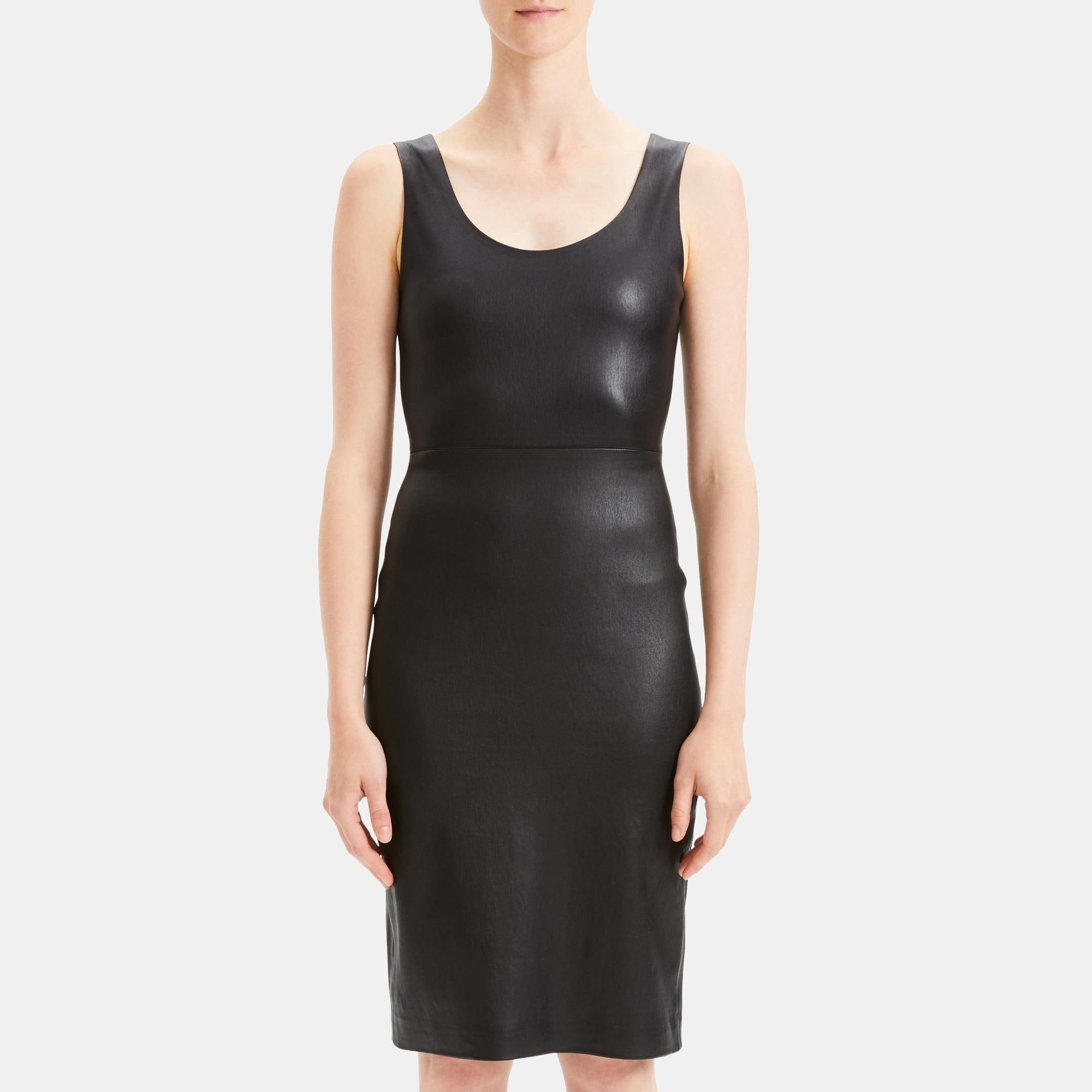 Theory Leather Fitted Midi Dress