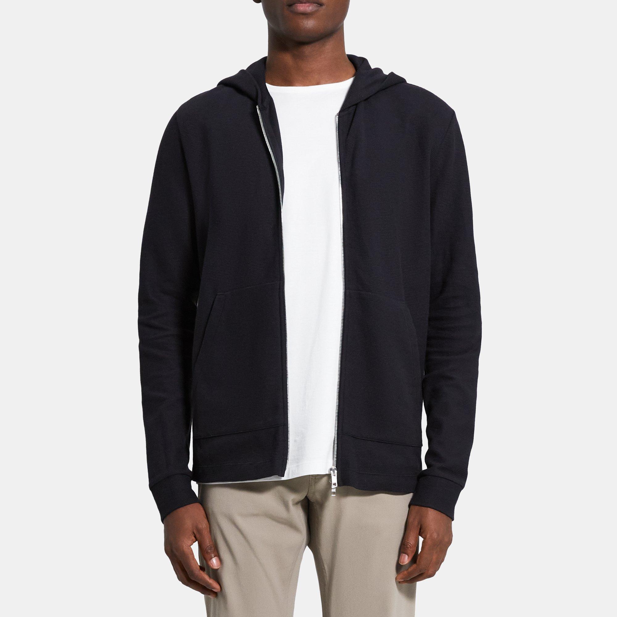 Theory Outlet Official Site Zip Up Hoodie in Waffle Knit Cotton