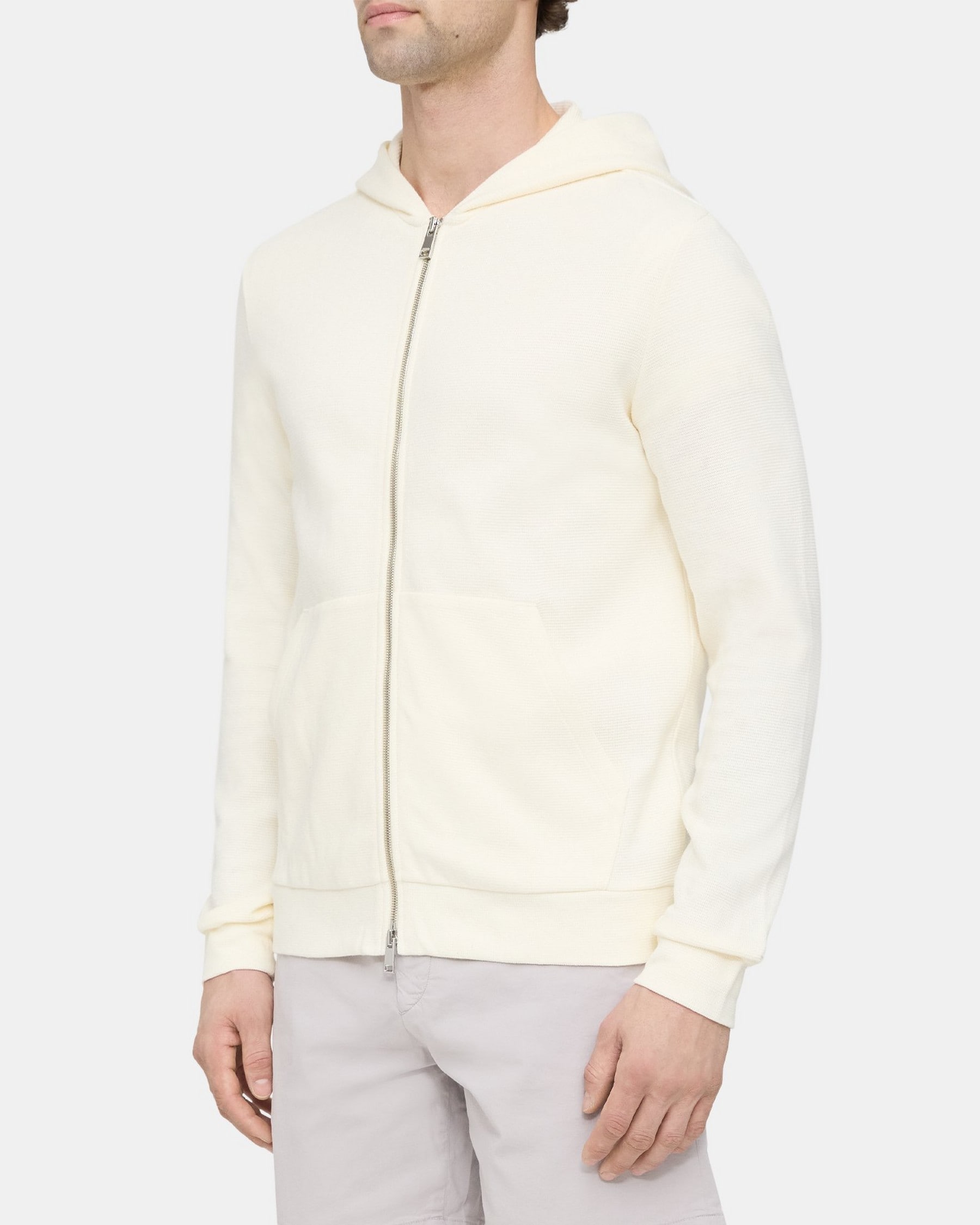 Zip Up Hoodie in Waffle Knit Cotton