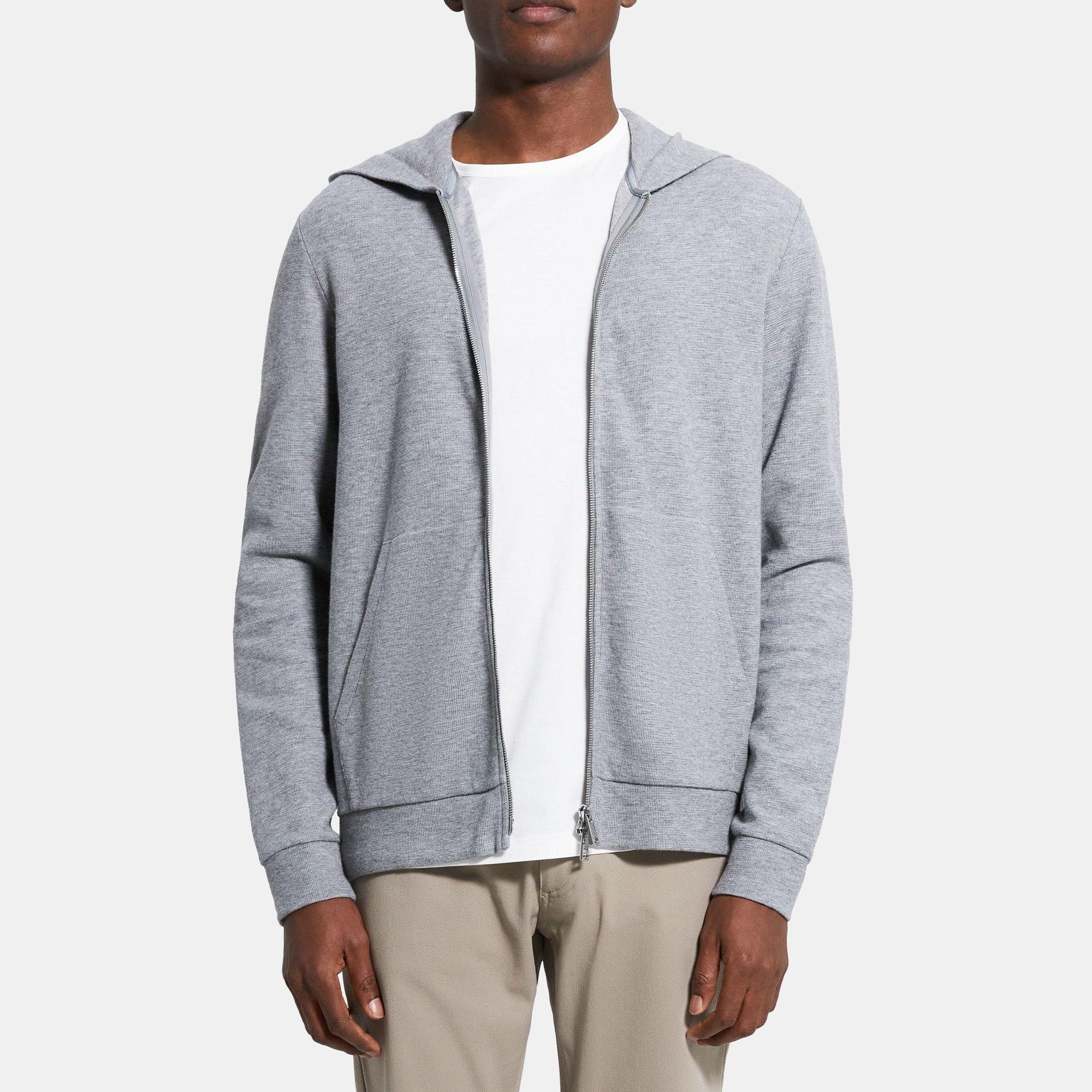 Waffle Knit Cotton Zip Up Hoodie Theory Outlet