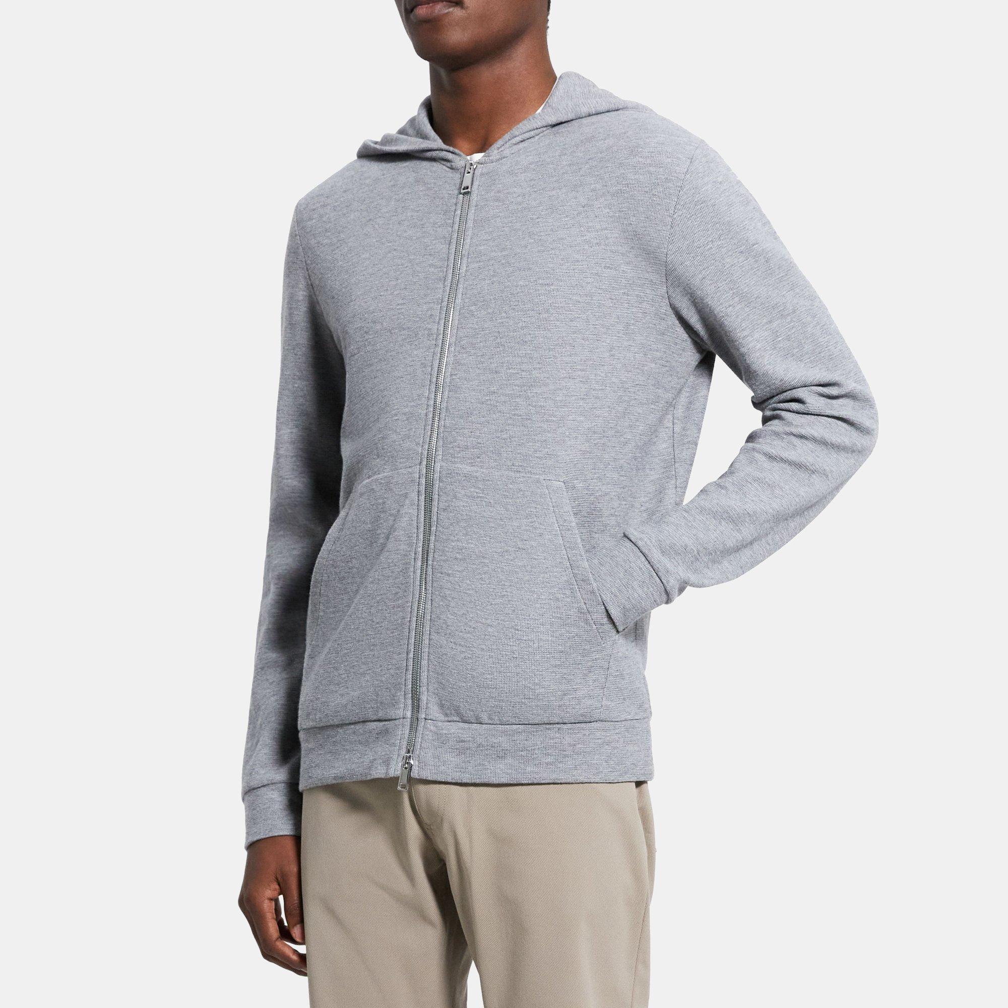 Waffle Knit Cotton Zip Up Hoodie | Theory Outlet