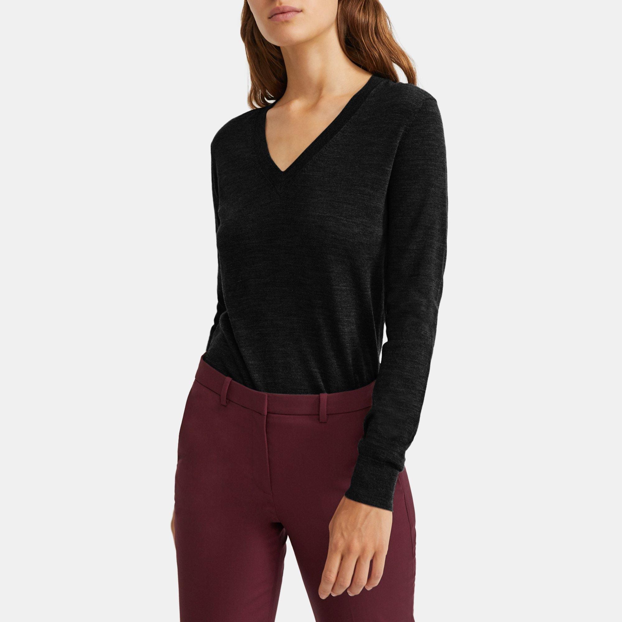 띠어리 Theory V-Neck Sweater in Merino Wool,BLACK