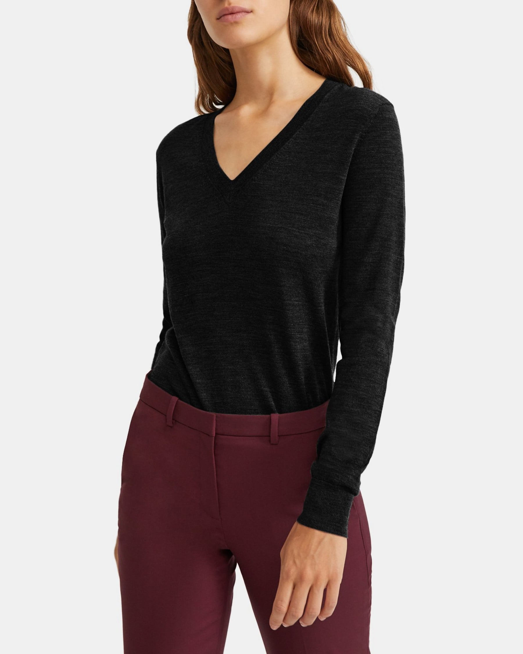 띠어리 Theory V-Neck Sweater in Merino Wool,BLACK