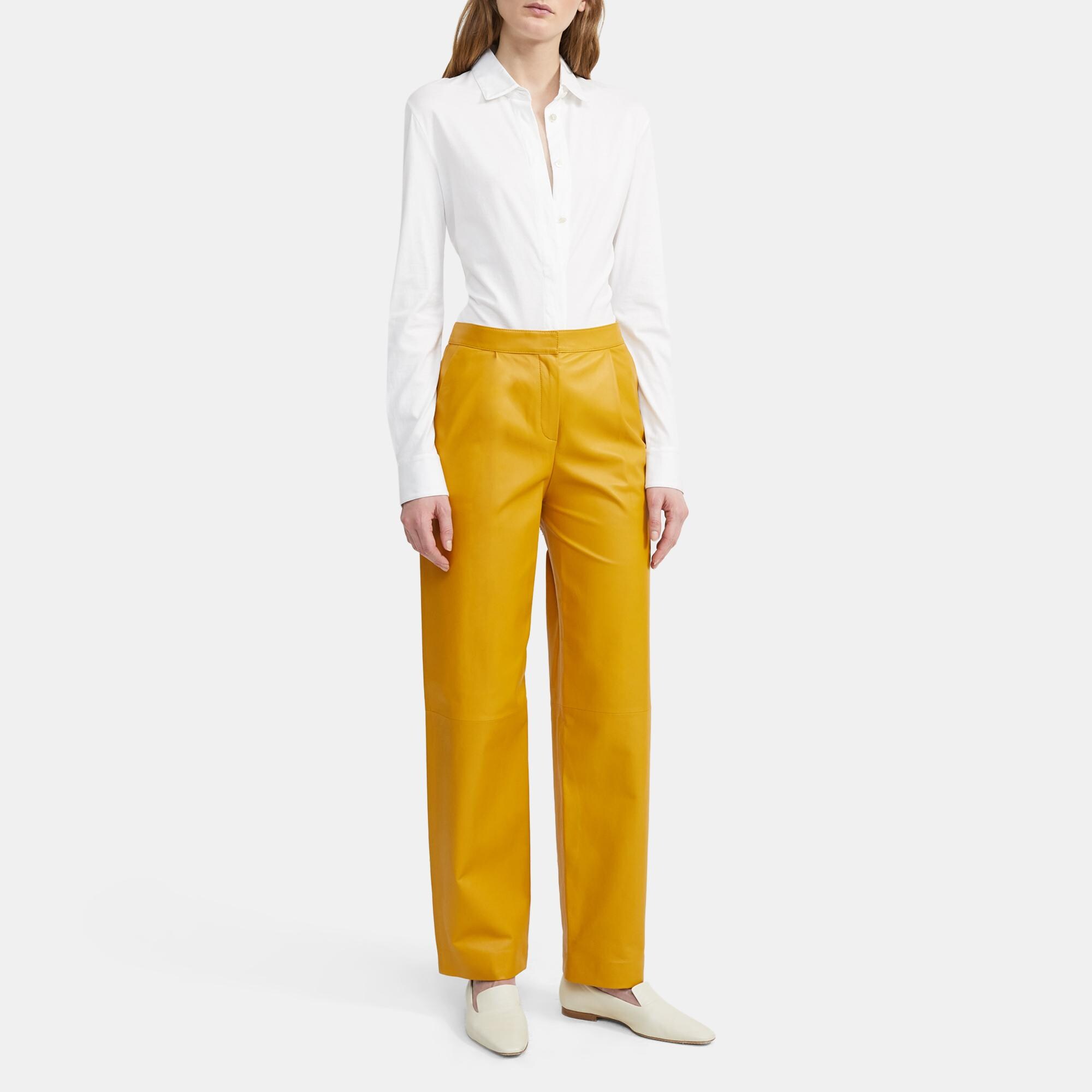 Theory Feather Nappa Leather Pleated Pant