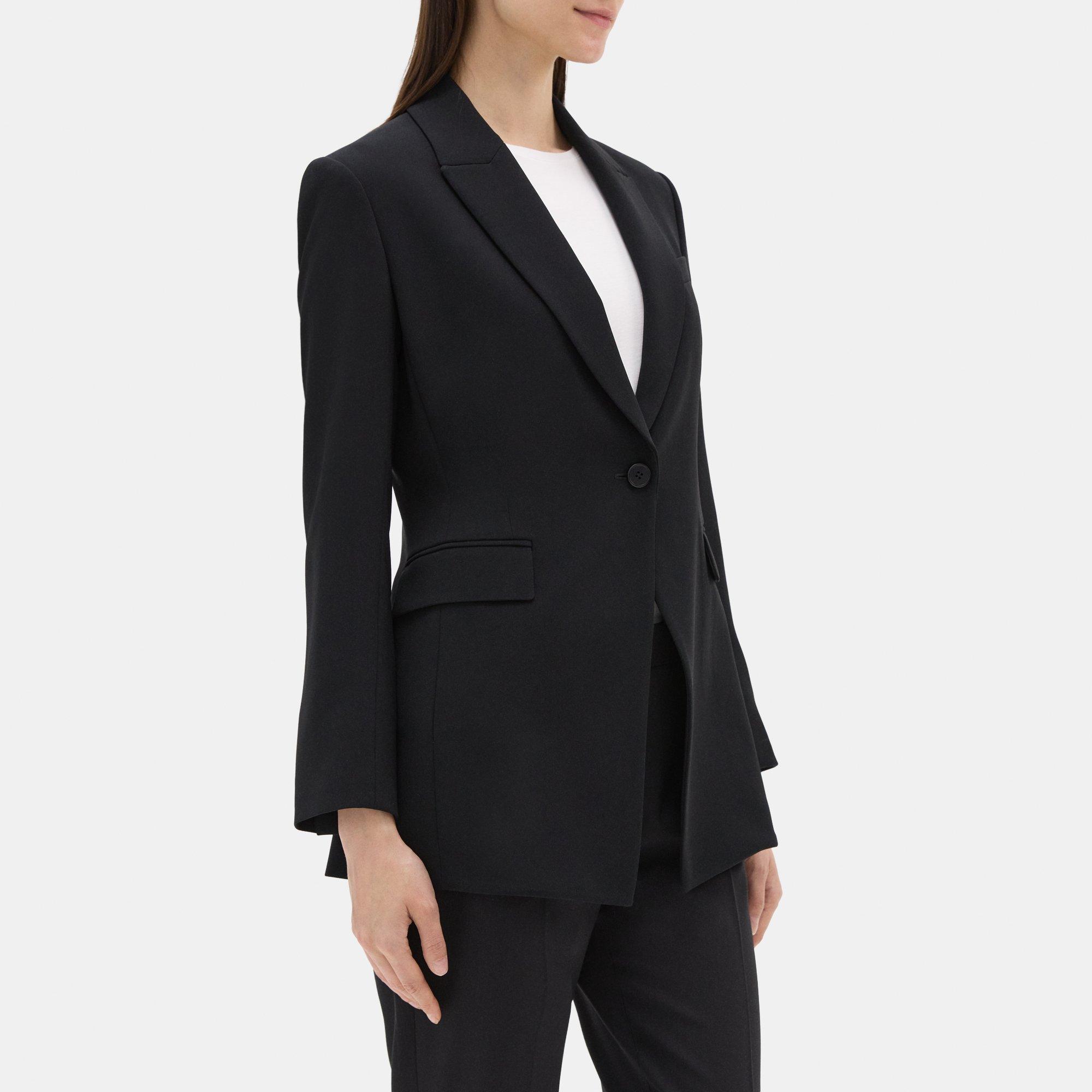 Theory Womens Blazer Black no buttons, small shoulder pads Open Front Lined  2