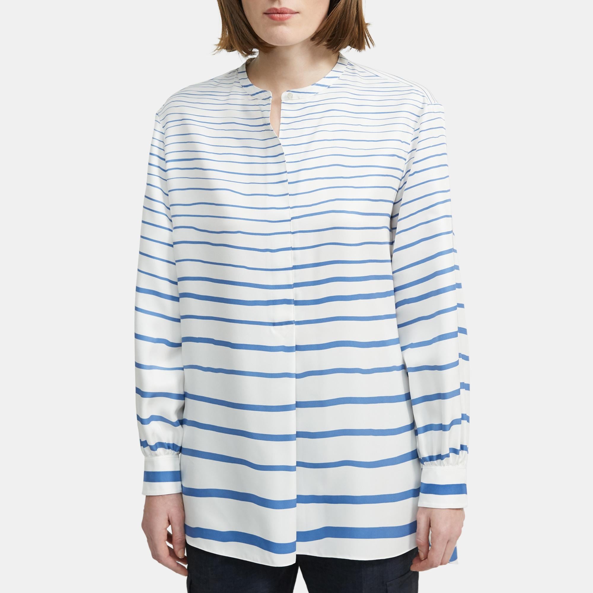 Theory Popover Tunic in Striped Silk