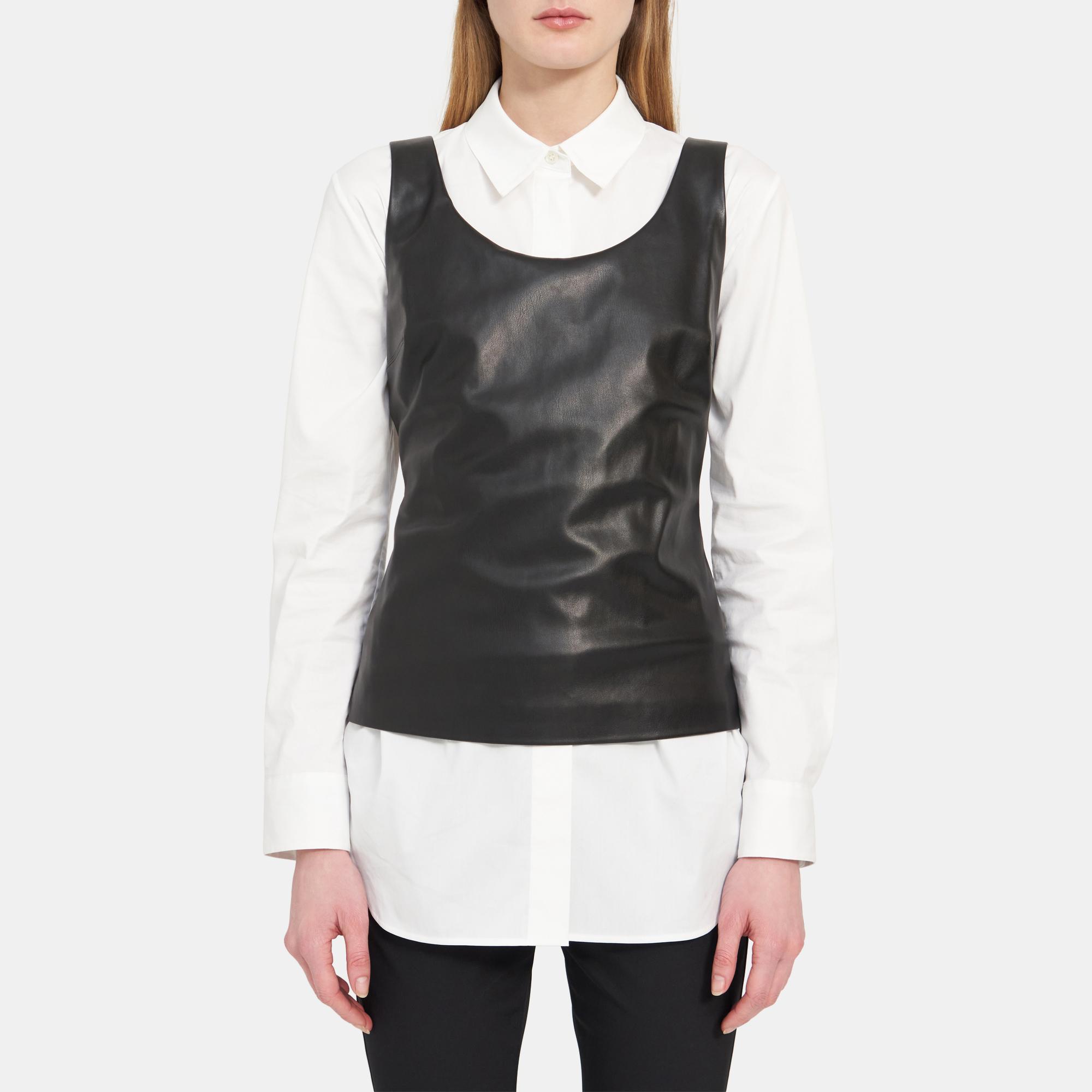 Theory Outlet Official Site  Scoop-Neck Shell Top in Faux Leather