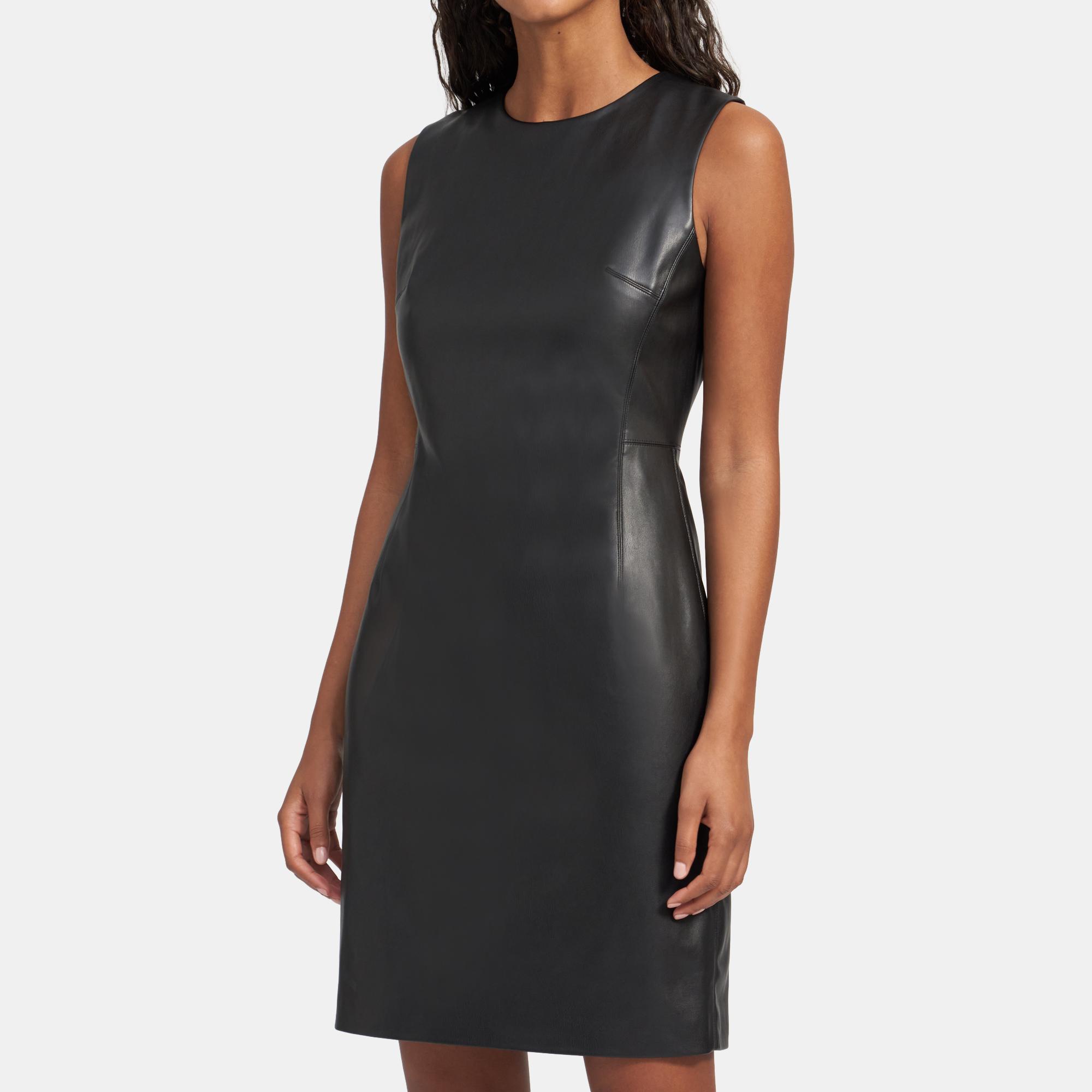 Theory Outlet Official Site Sleeveless Fitted Dress in Faux Leather