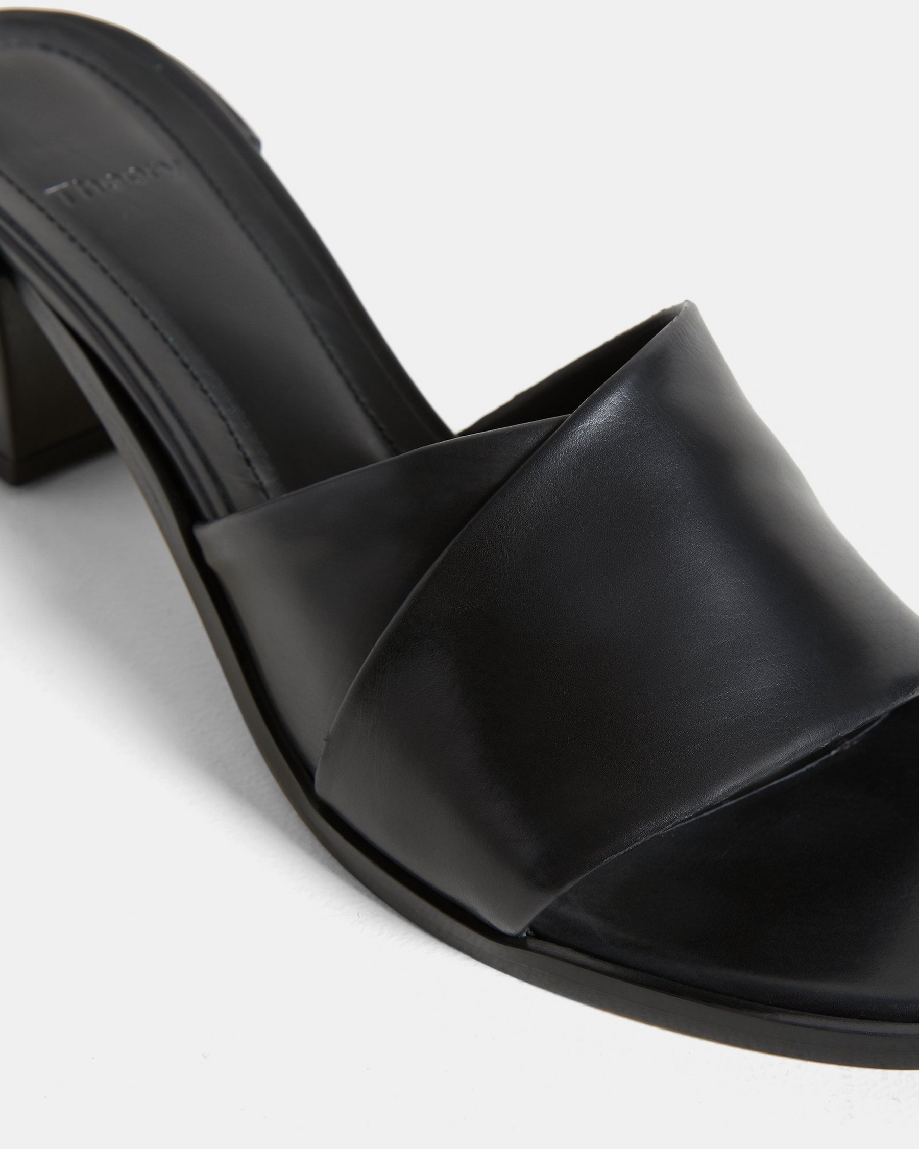 Folded Mid-Heel Slide in Leather