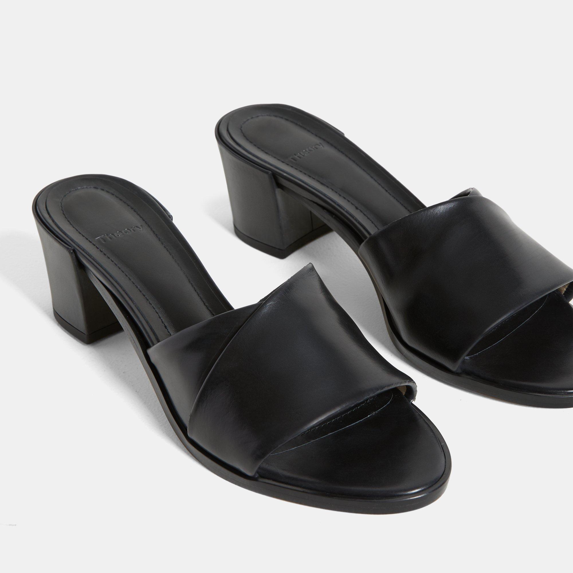 Leather Folded Mid-Heel Slide | Theory Outlet