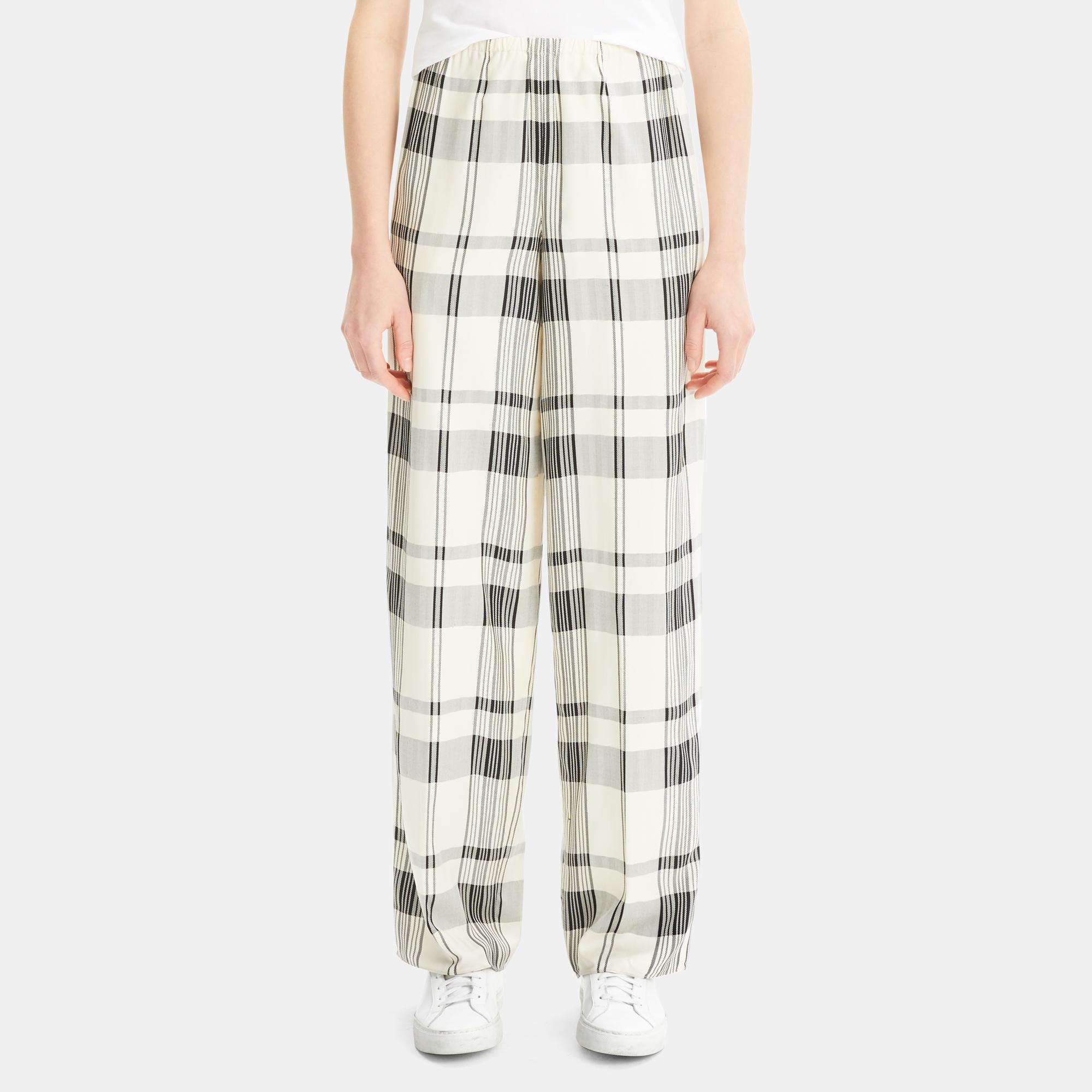 Theory Outlet Official Site | Pull-On Pant in Plaid Silk-Viscose