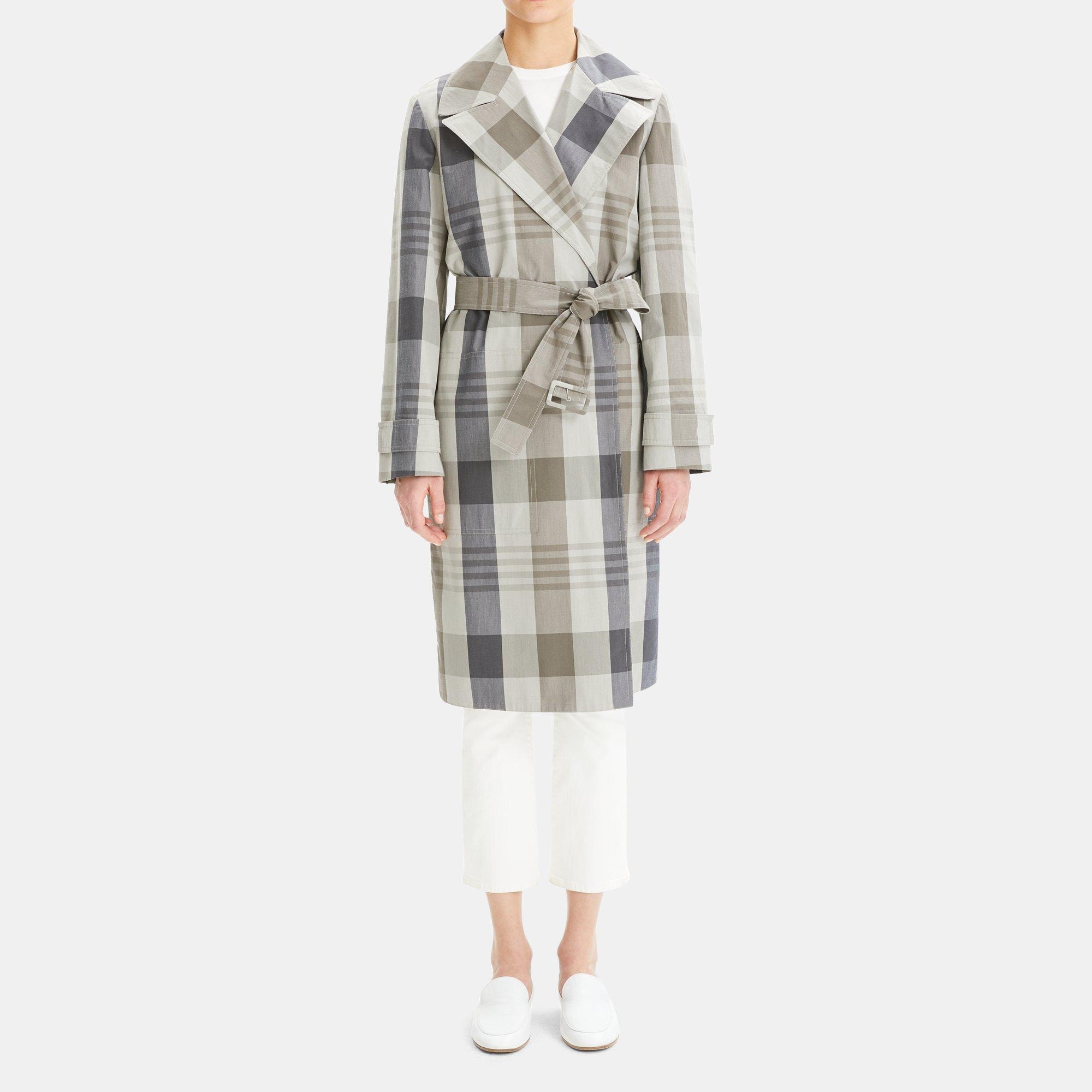 Theory Outlet Official Site | Silk-Cotton Check Military Trench