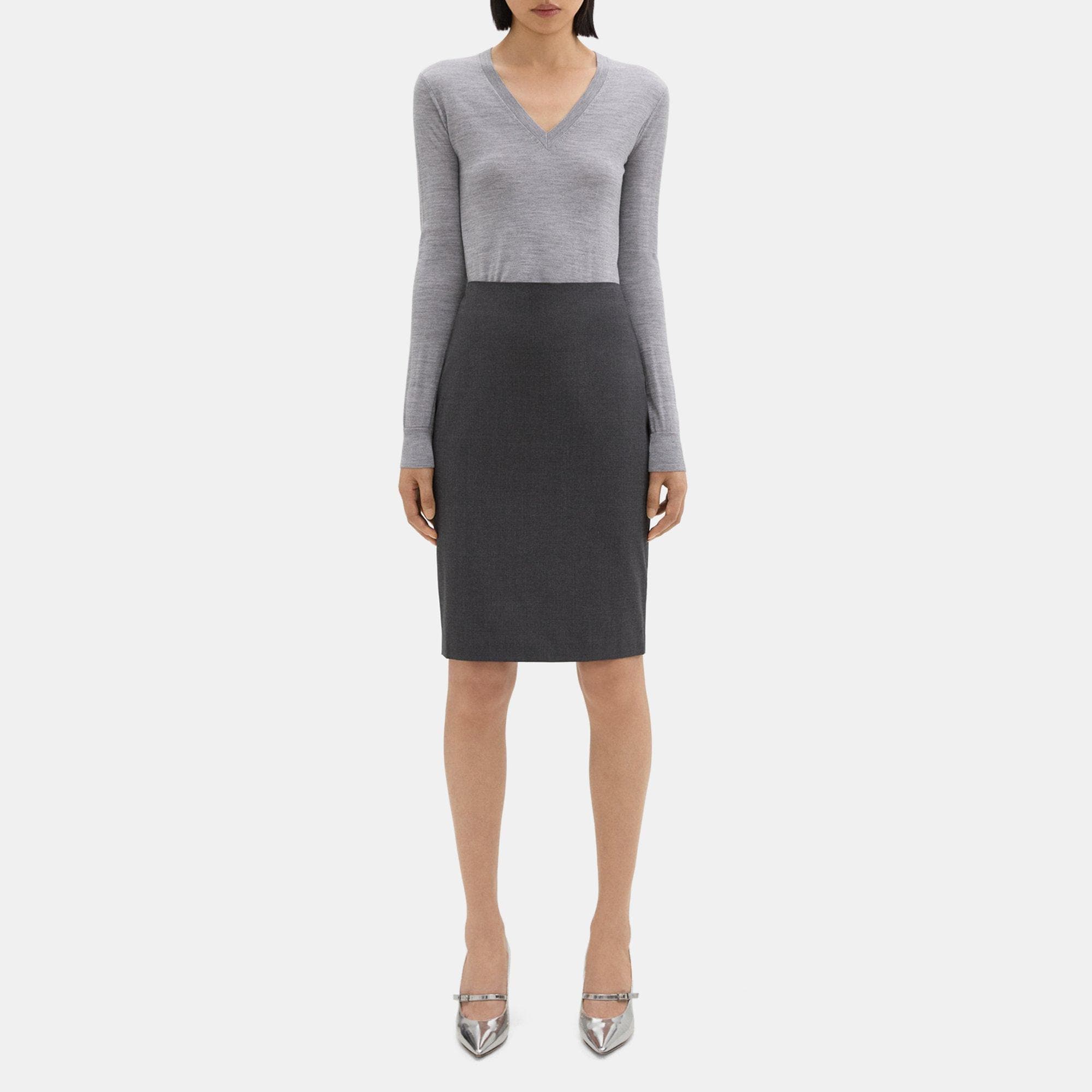 띠어리 Theory Pencil Skirt in Stretch Wool,CHARCOAL MELANGE