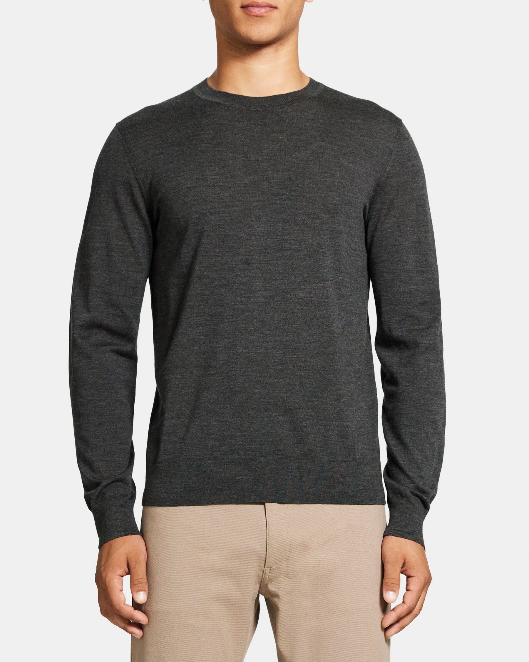 띠어리 Theory Crewneck Sweater in Merino Wool,OLIVE MELANGE