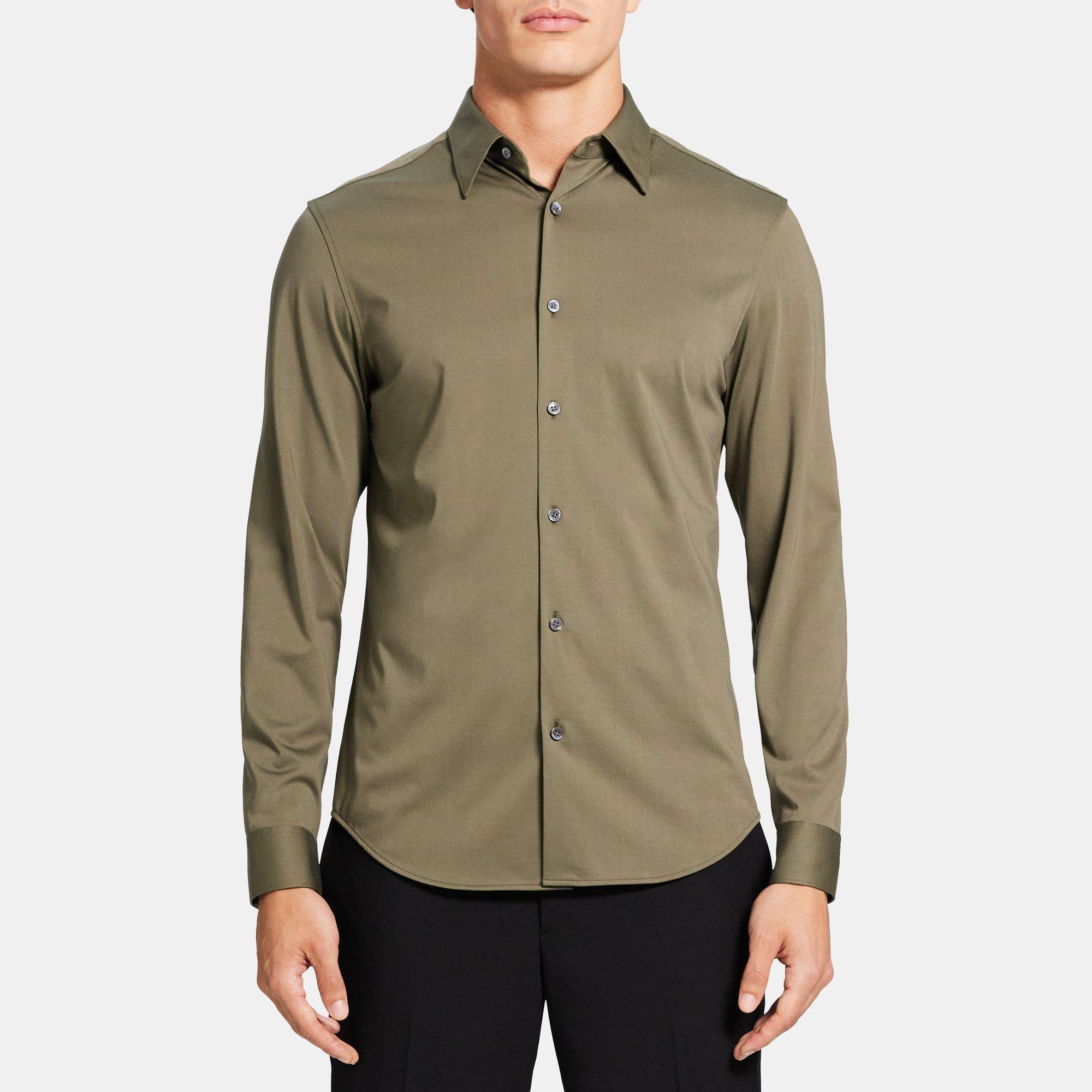 Green Structure Knit Tailored Shirt | Theory Outlet