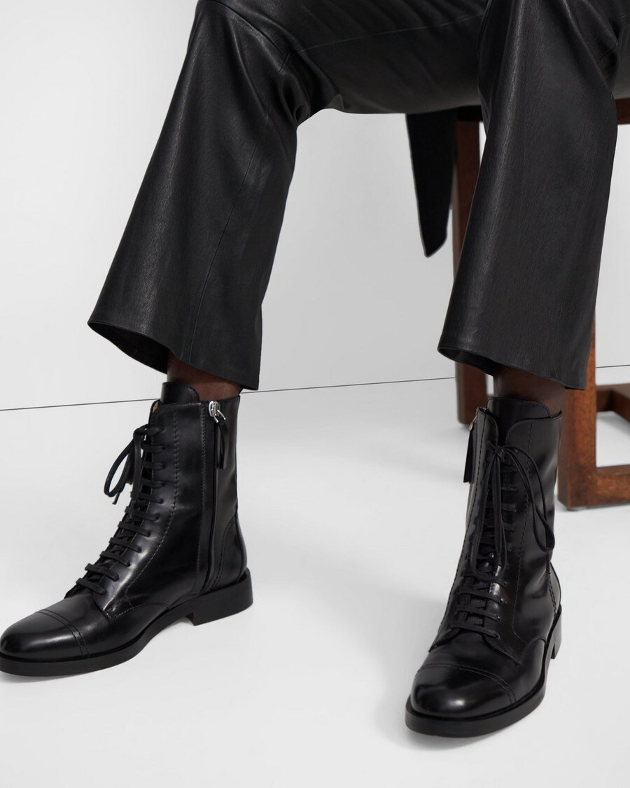 Satin Leather Laced Boot | Theory Outlet