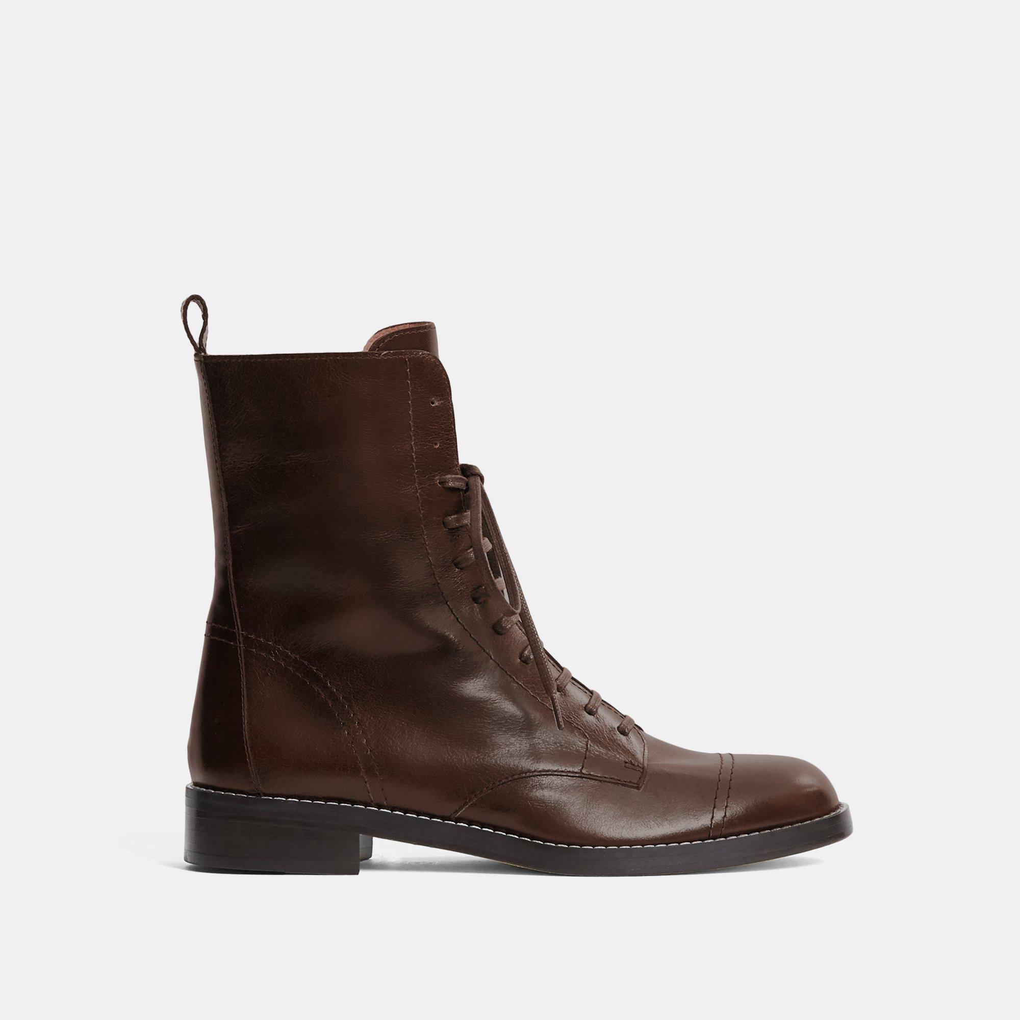 띠어리 Theory Laced Boot in Satin Leather,BROWN