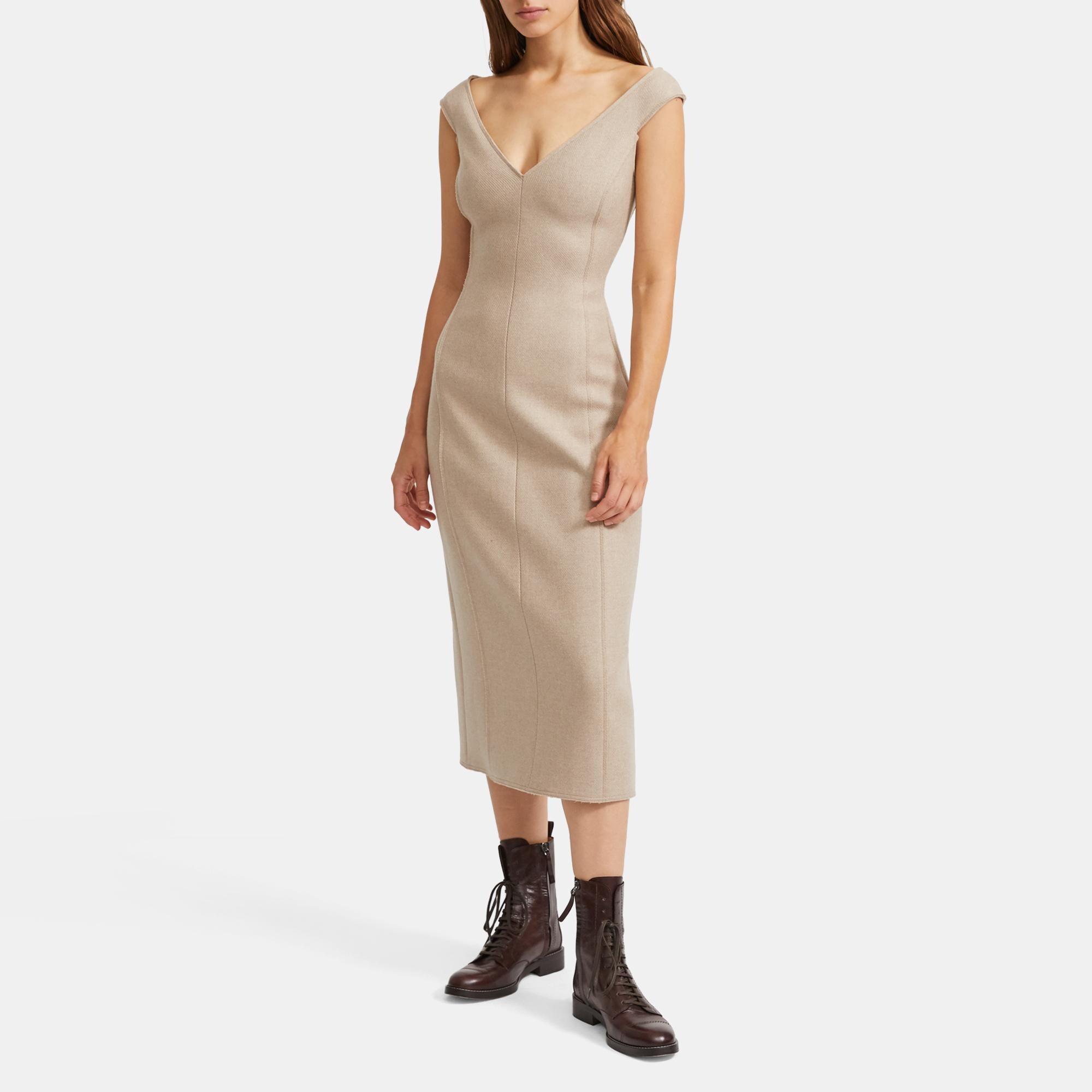 Theory Outlet Official Site | Off The Shoulder Dress in Wool Twill