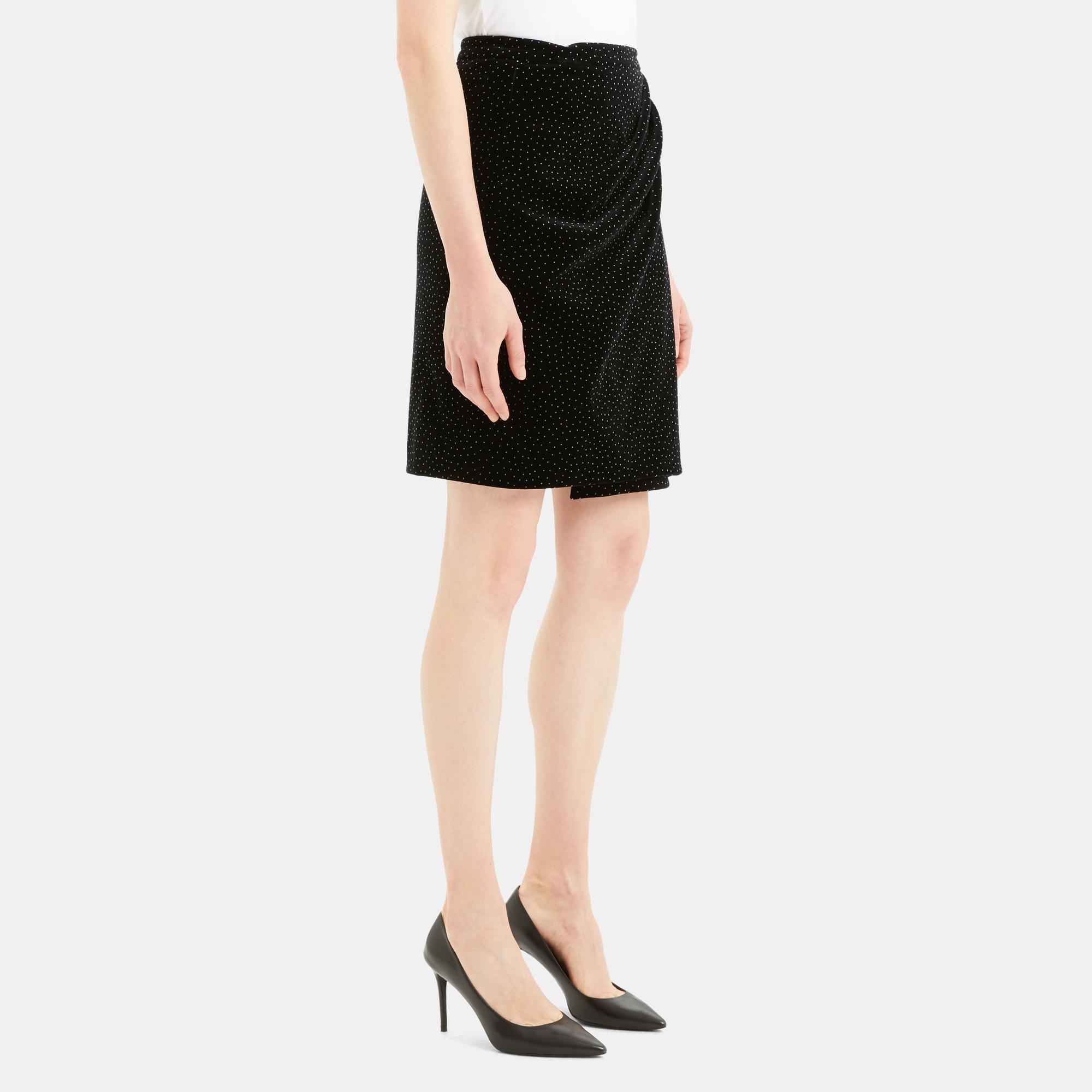 Theory Outlet Official Site | Pleated Wrap Skirt in Dot Velvet