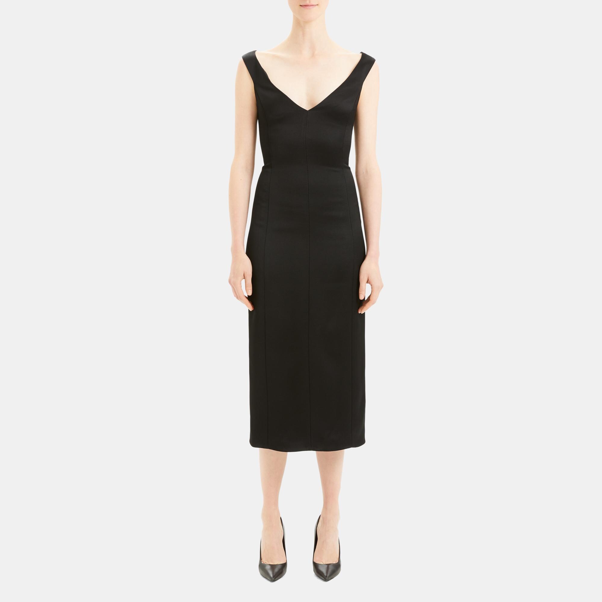 Theory Outlet Official Site | Paneled Off-The-Shoulder Dress in Crepe Satin