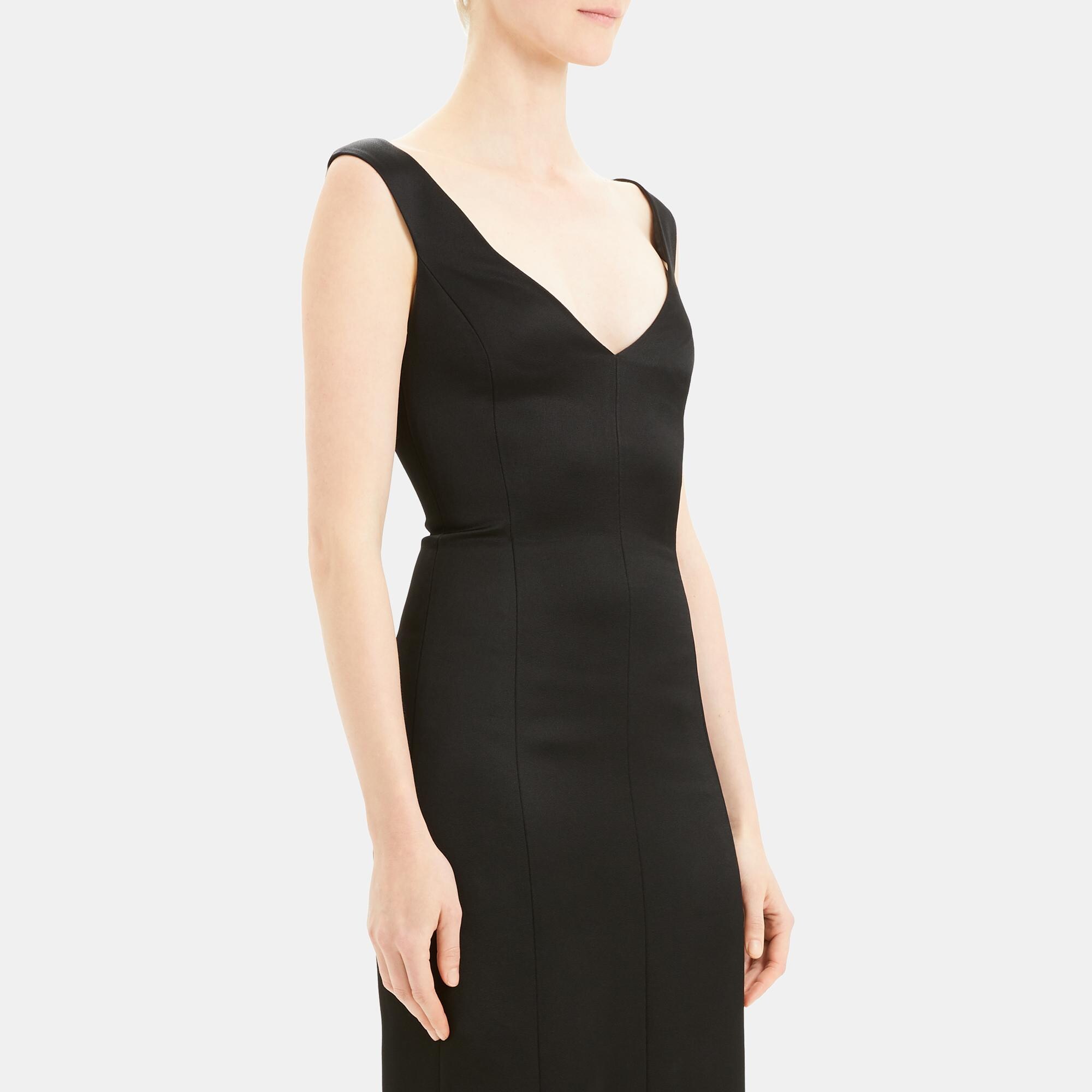 Theory Outlet Official Site | Paneled Off-The-Shoulder Dress in Crepe Satin