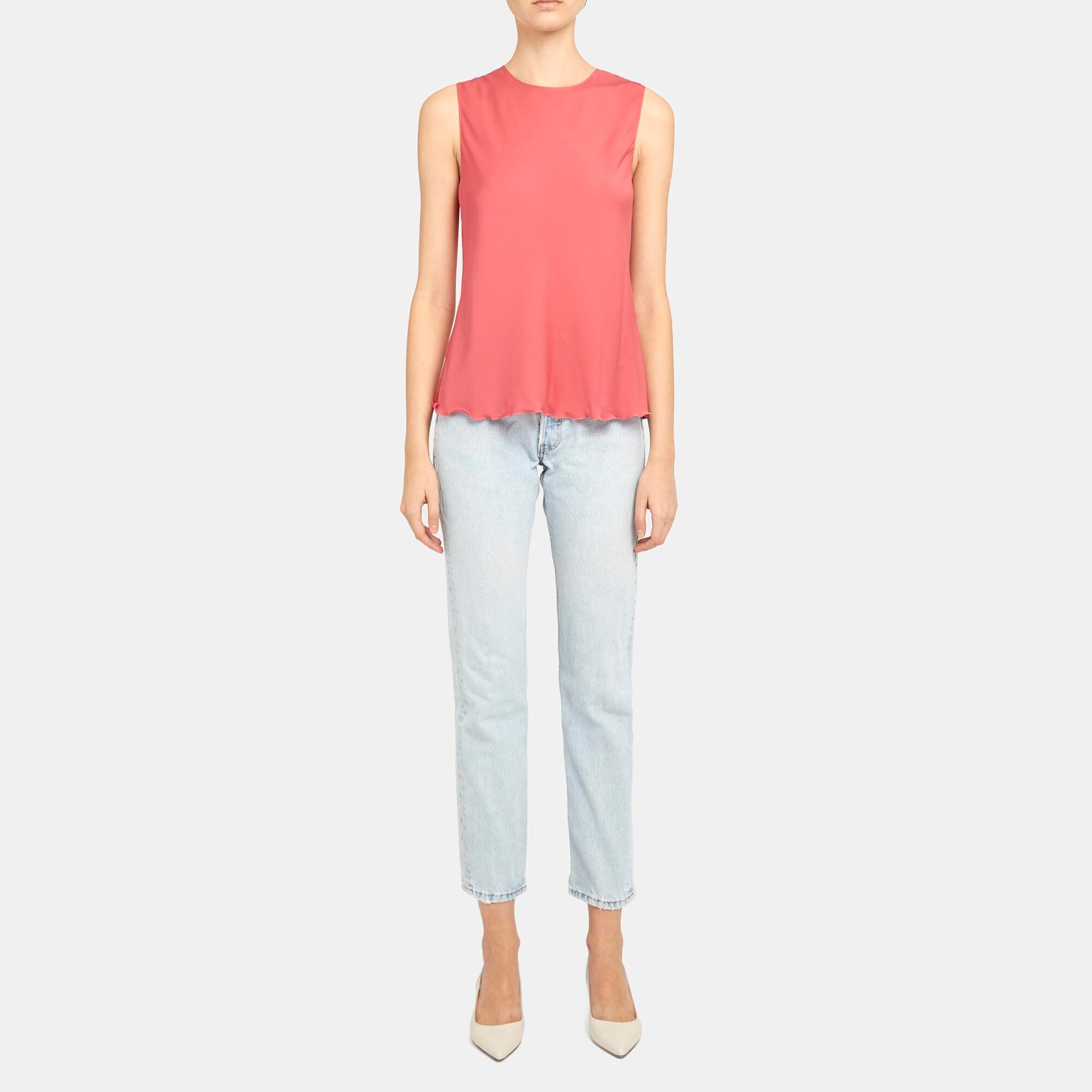 Theory Outlet Official Site  Ruffled Shell Top in Stretch Silk