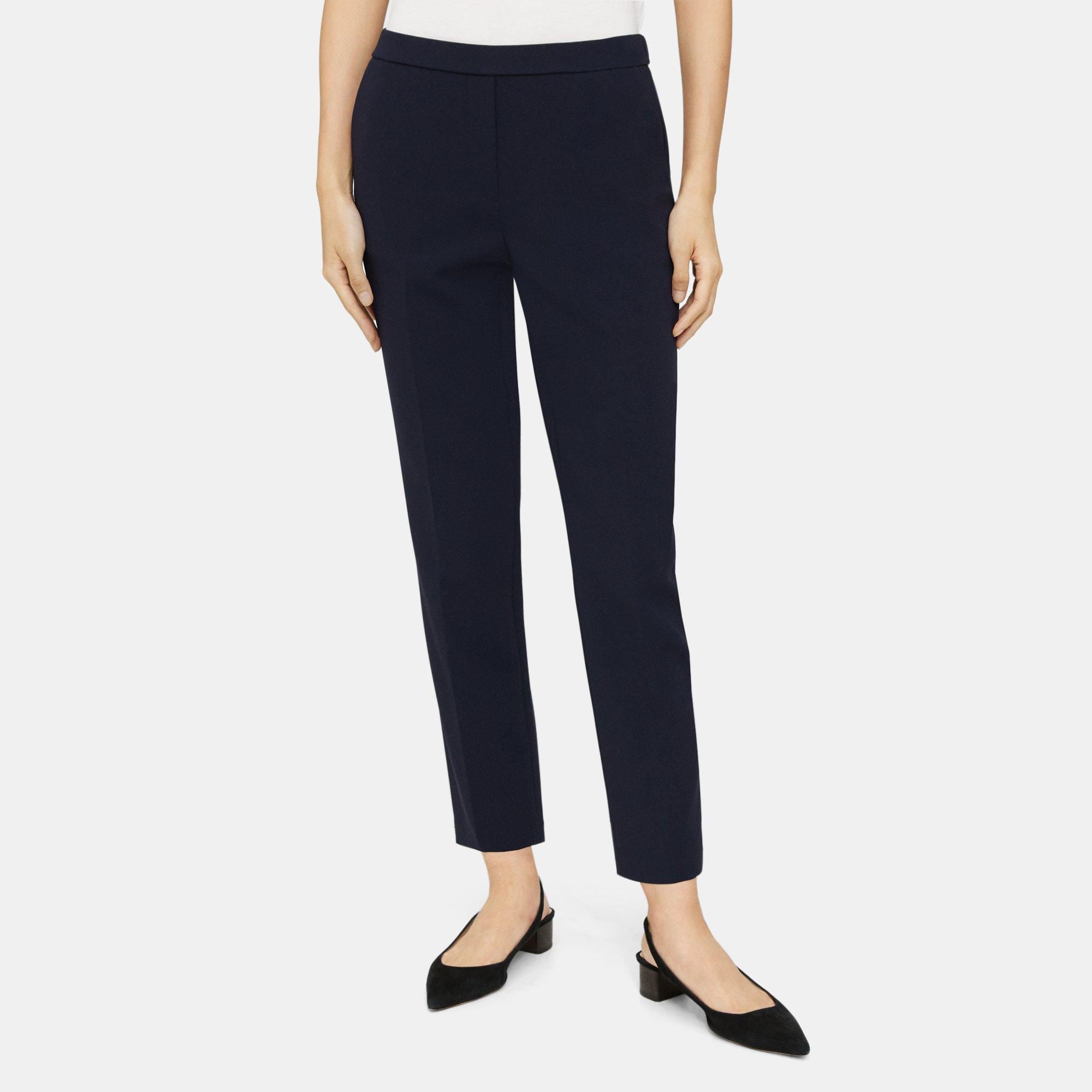 Blue Crepe Slim Cropped Pull-On Pant | Theory Outlet