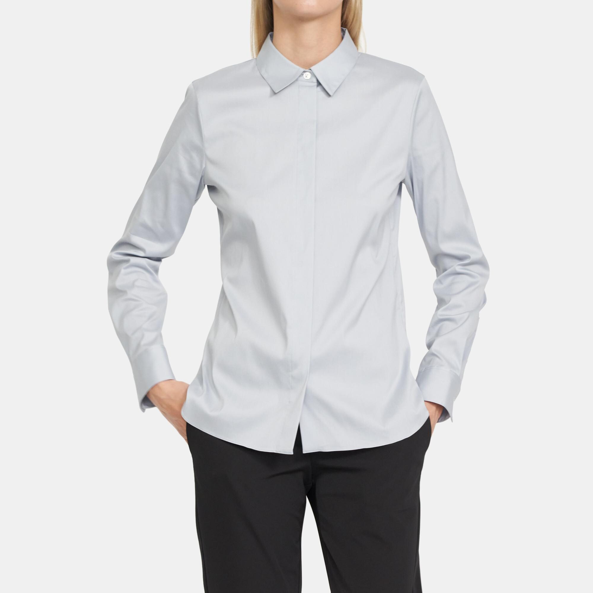 띠어리 Theory Fitted Shirt in Stretch Cotton,DOVE BLUE