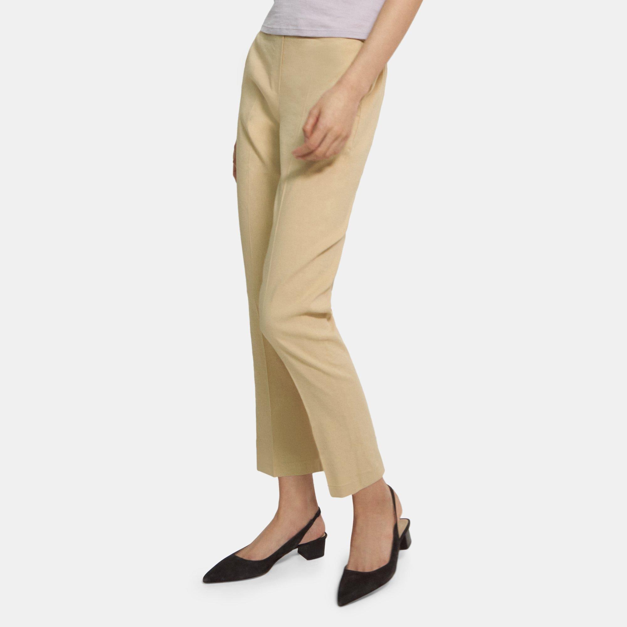 Stretch Linen Slim Cropped Pull-On Pant