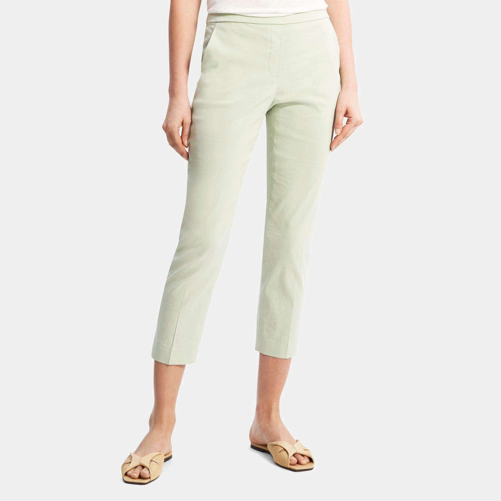 Theory Slim Cropped Pull-On Pant in Stretch Linen