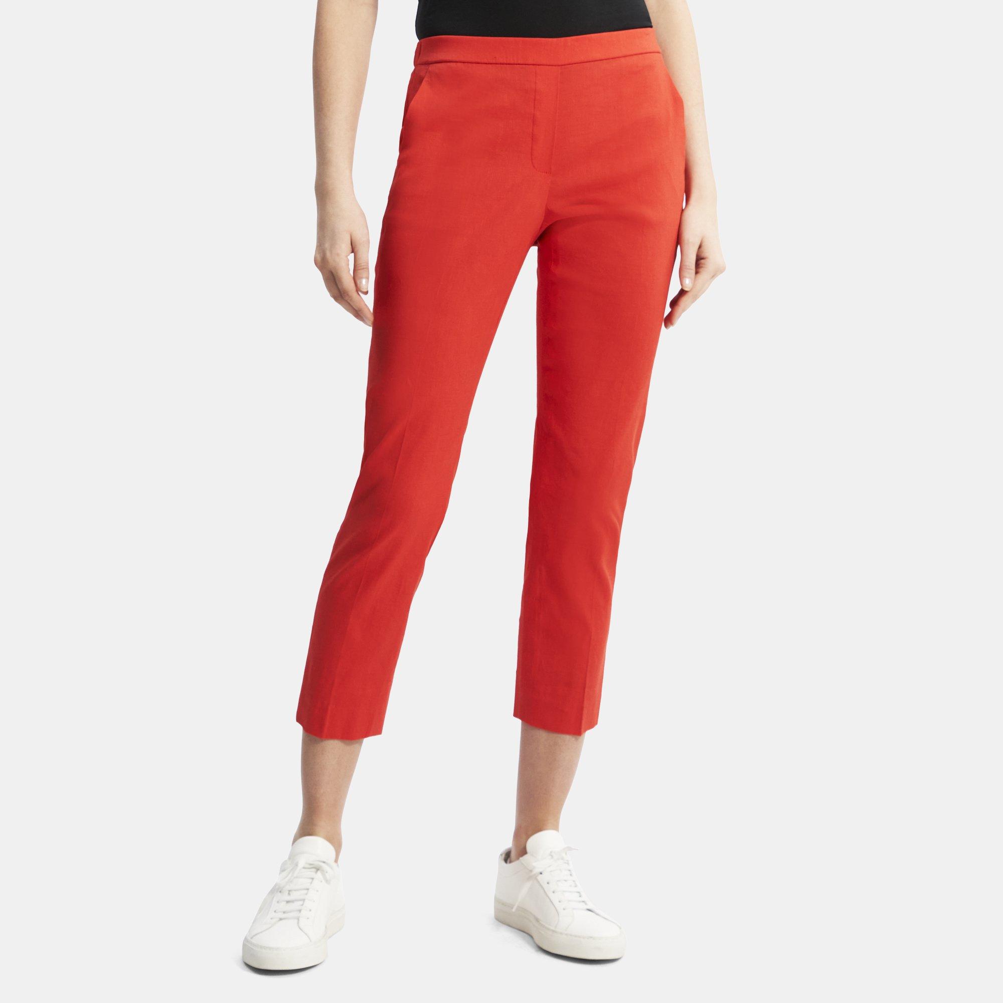 Red Good Linen Slim Cropped PullOn Pant Theory Outlet