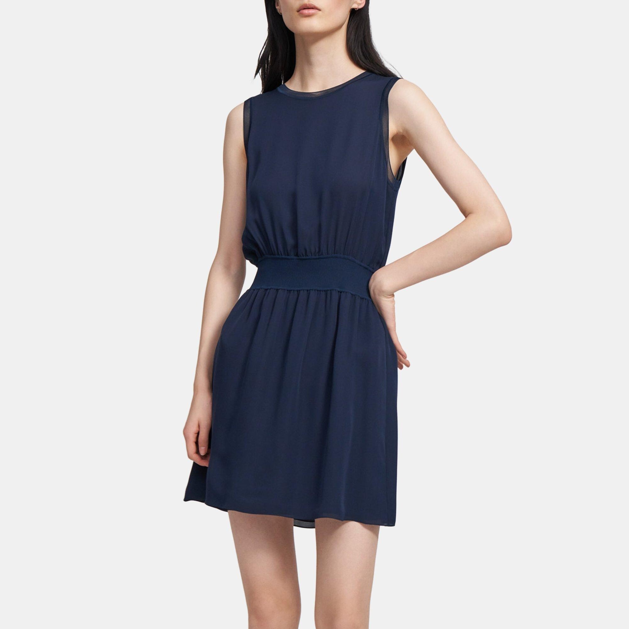 Silk Combo Ribbed Trim Dress | Theory Outlet