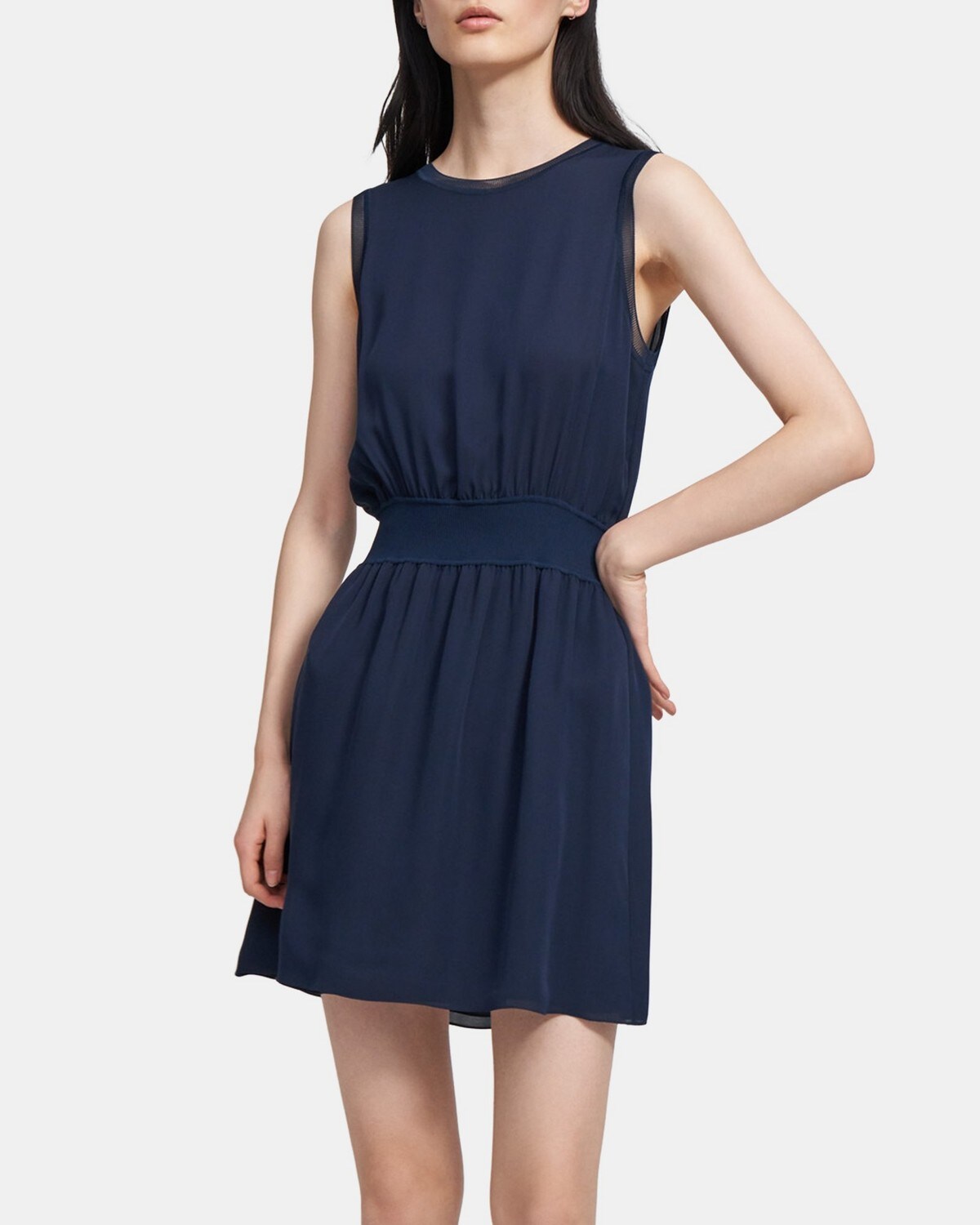 Theory Ribbed Trim Dress in Silk Combo