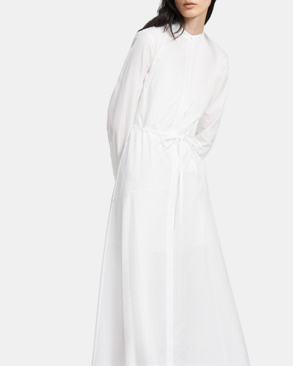 띠어리 Theory Asymmetric Shirtdress in Sheer Pinstripe Cotton,WHITE