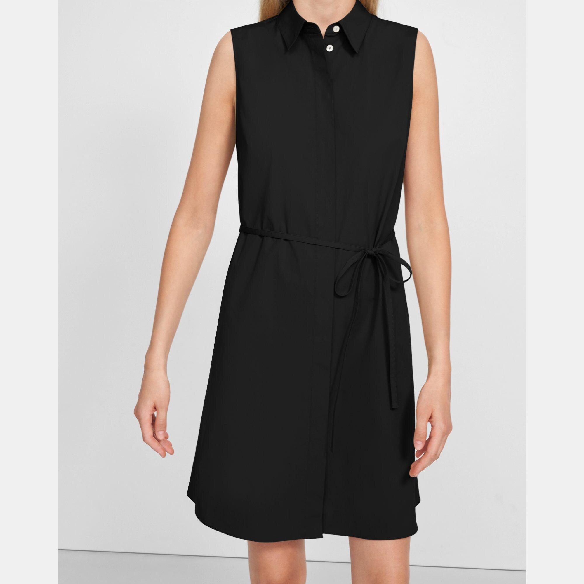 theory sleeveless belted shirtdress in stretch cotton