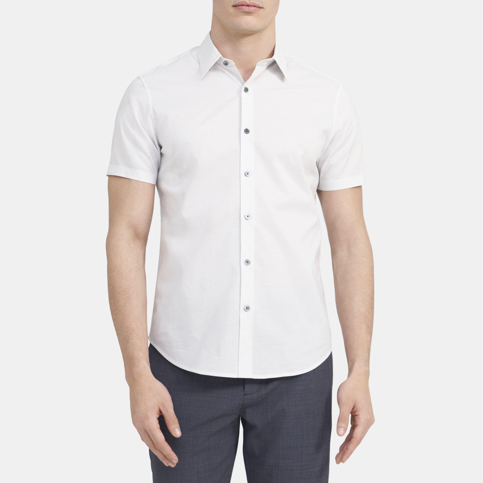 띠어리 Theory Tailored Short-Sleeve Shirt in Stretch Cotton,P러쉬 LUSH