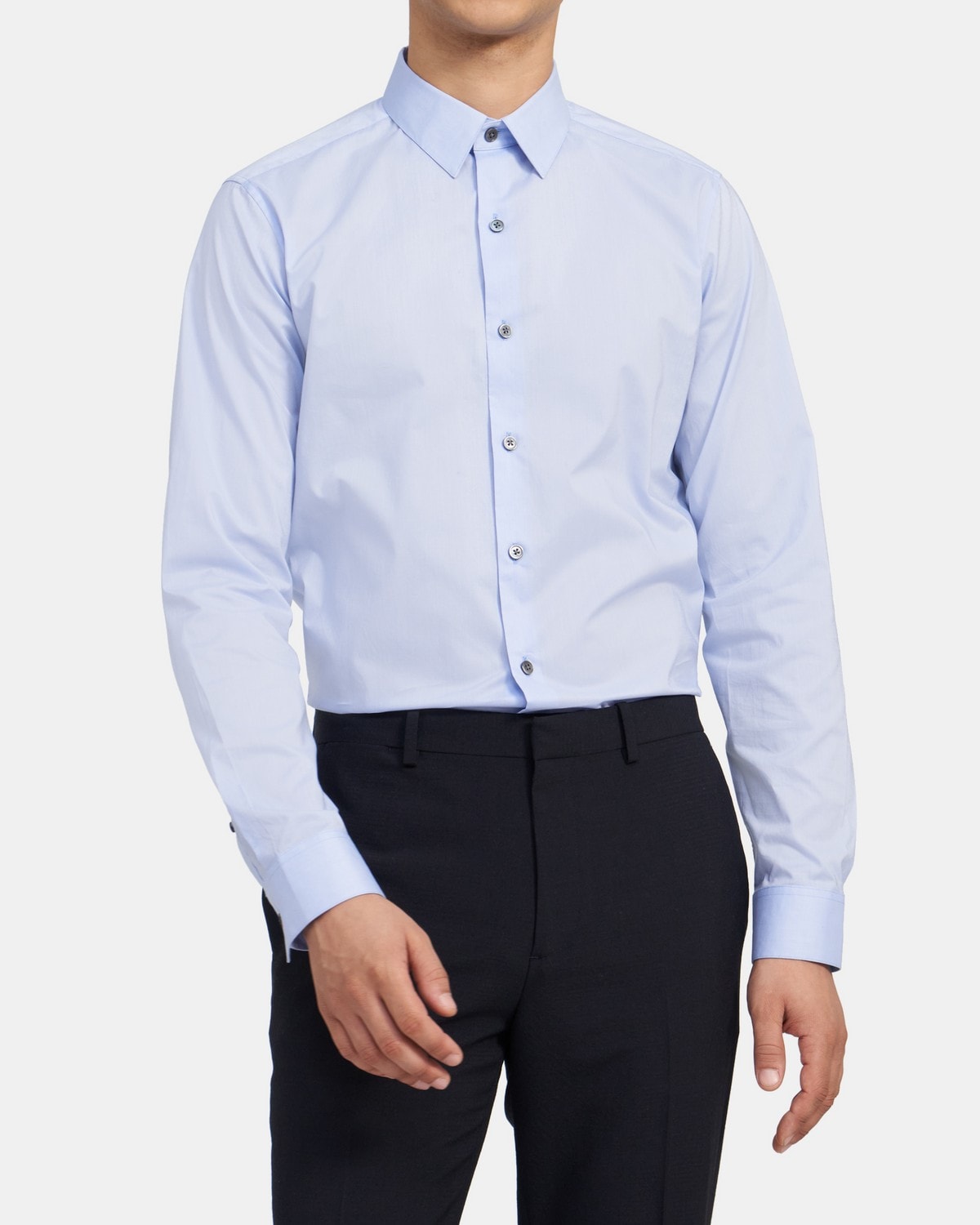 띠어리 맨 테일러드 셔츠 Theory Tailored Long-Sleeve Shirt in Stretch Cotton,FRENCH BLUE