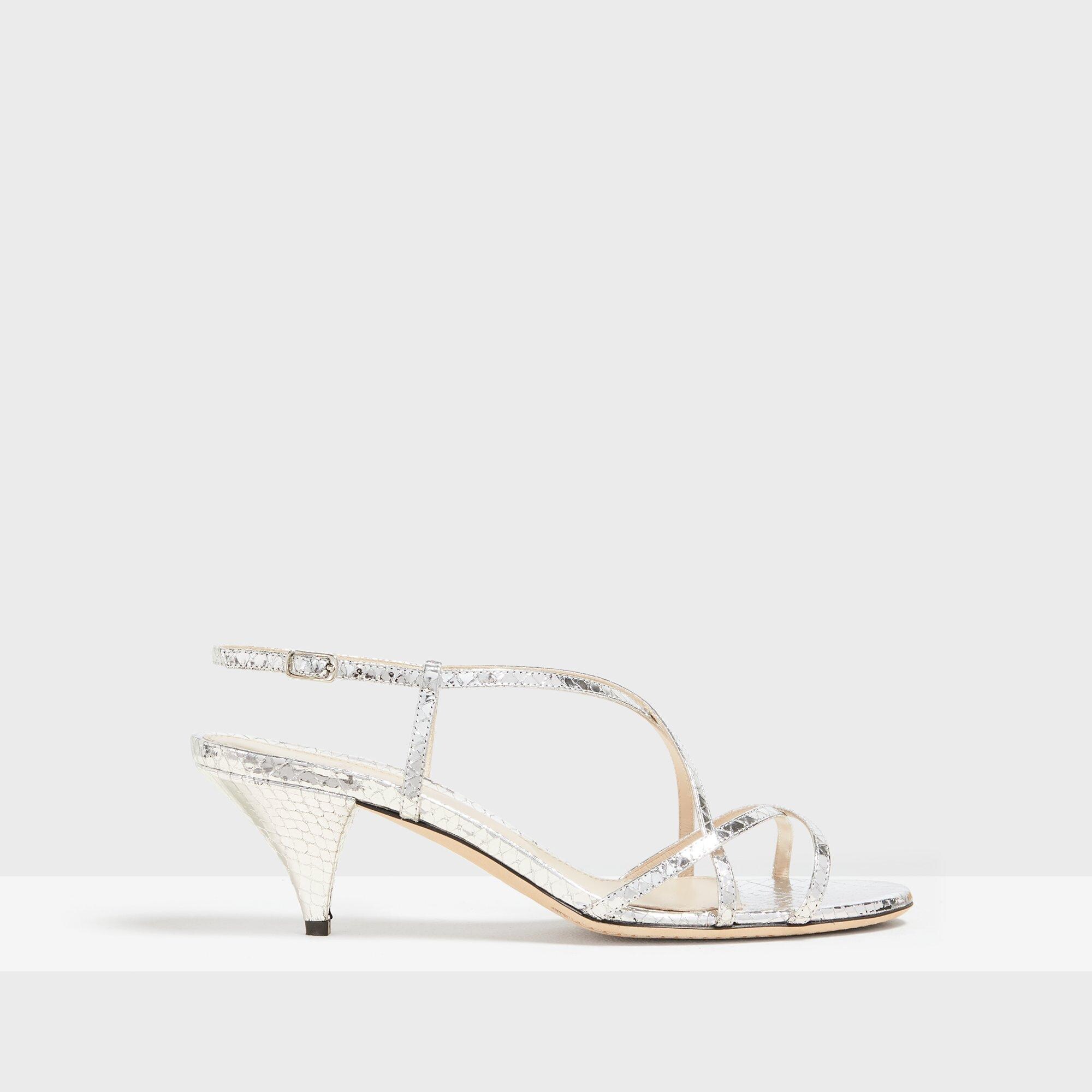 Silver strappy shop sandals kitten heel