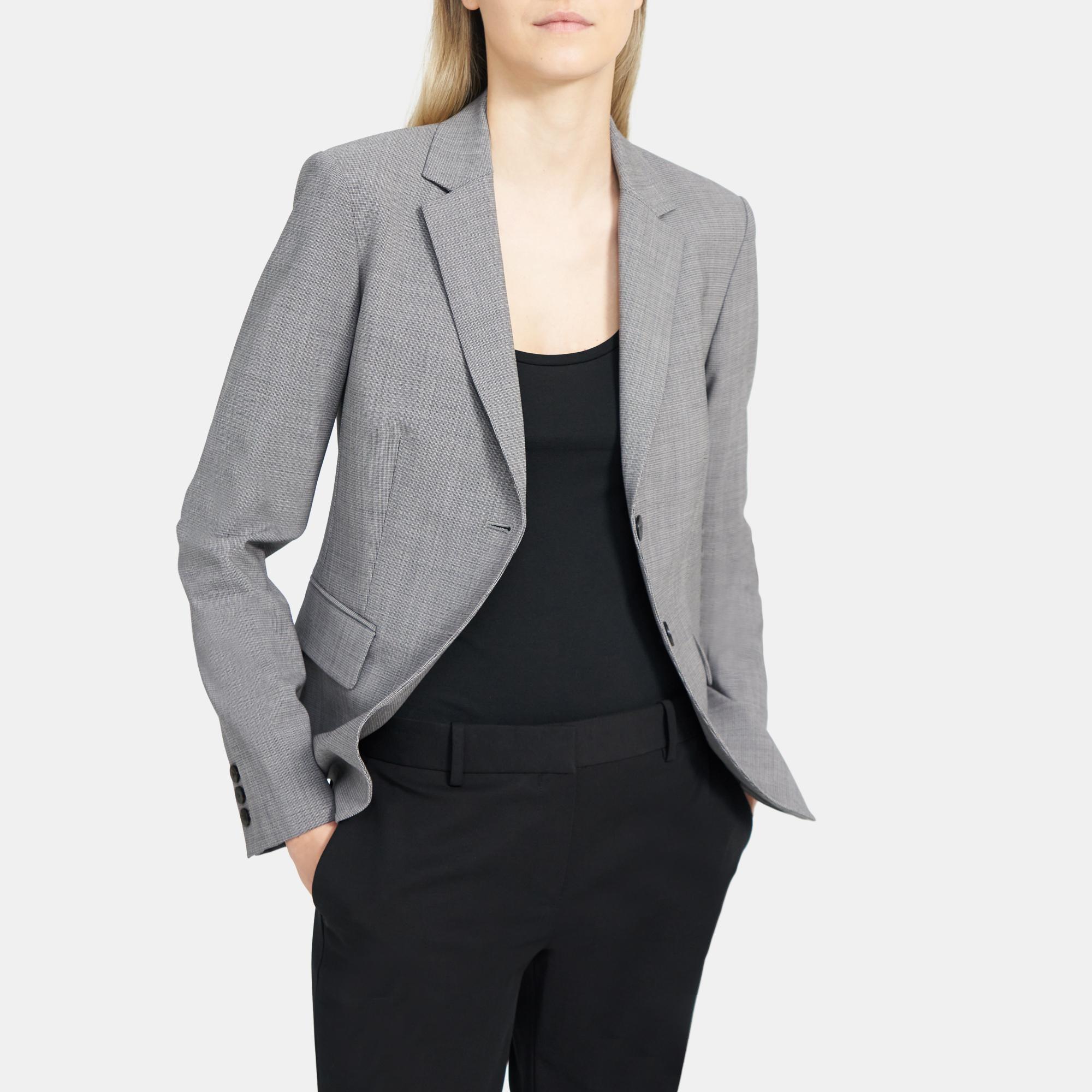 Theory Women's Elbow-Patch Wool-Blend Blazer - Charcoal Multi - Size 4