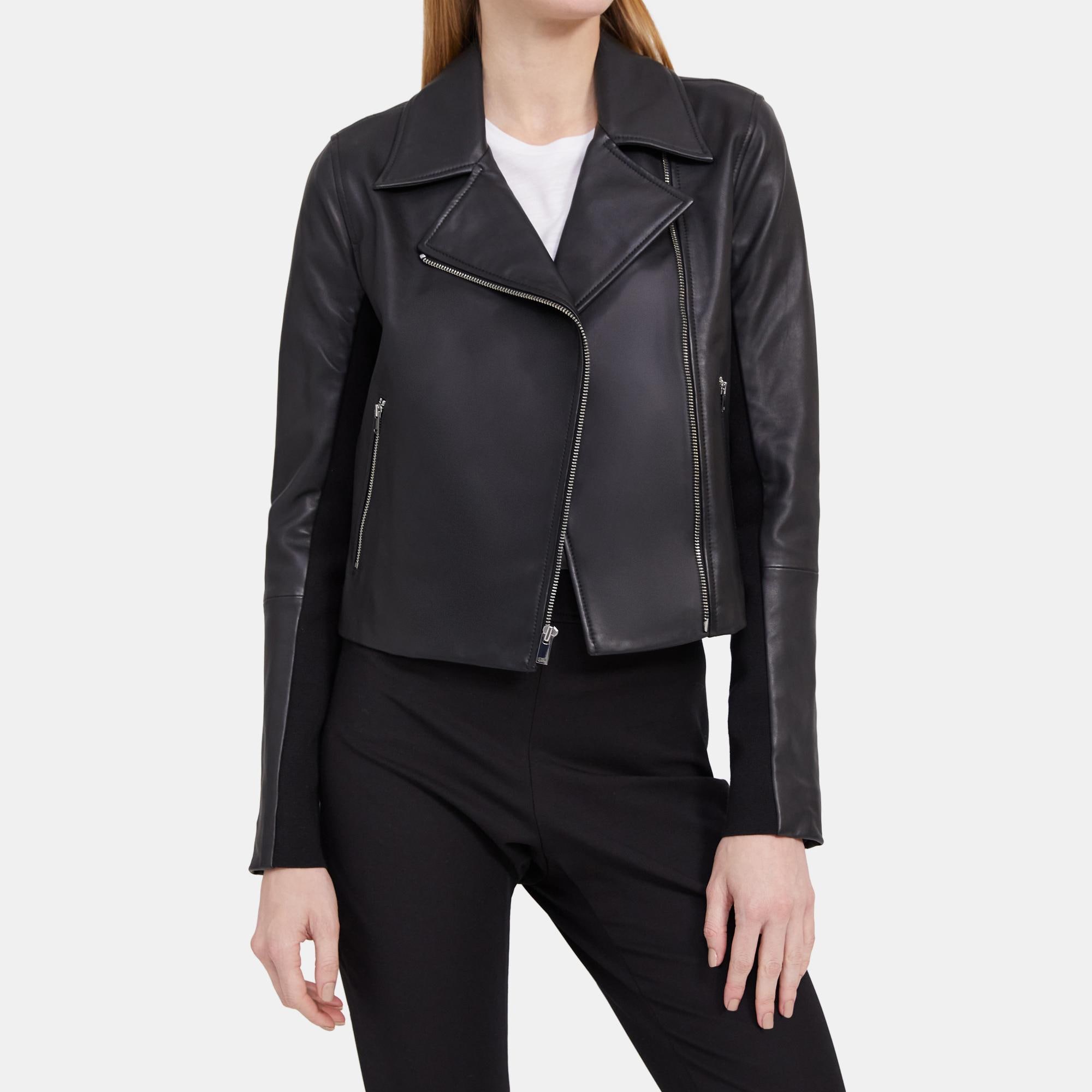 美品 セオリー Luxe Leather Moto JKT ダークベージュ Pザロウ