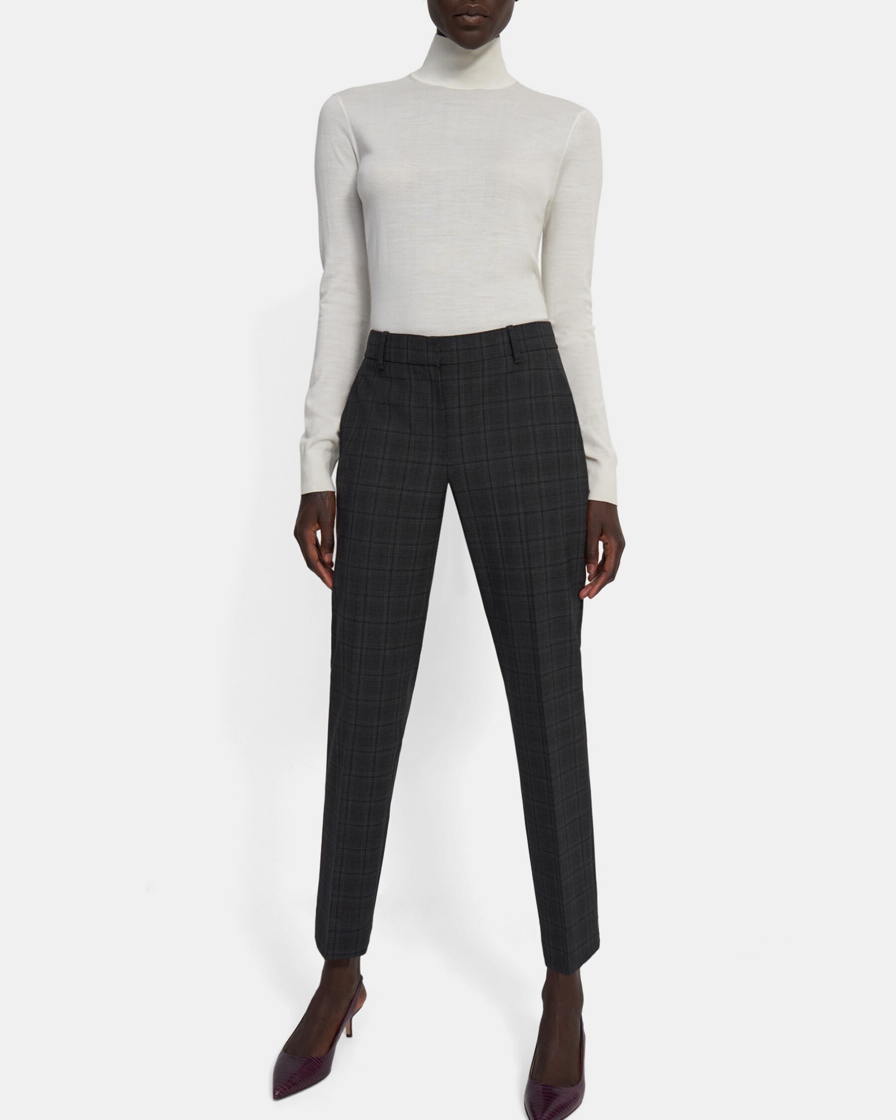 Theory Slim Full Length Pant in Plaid Stretch Wool