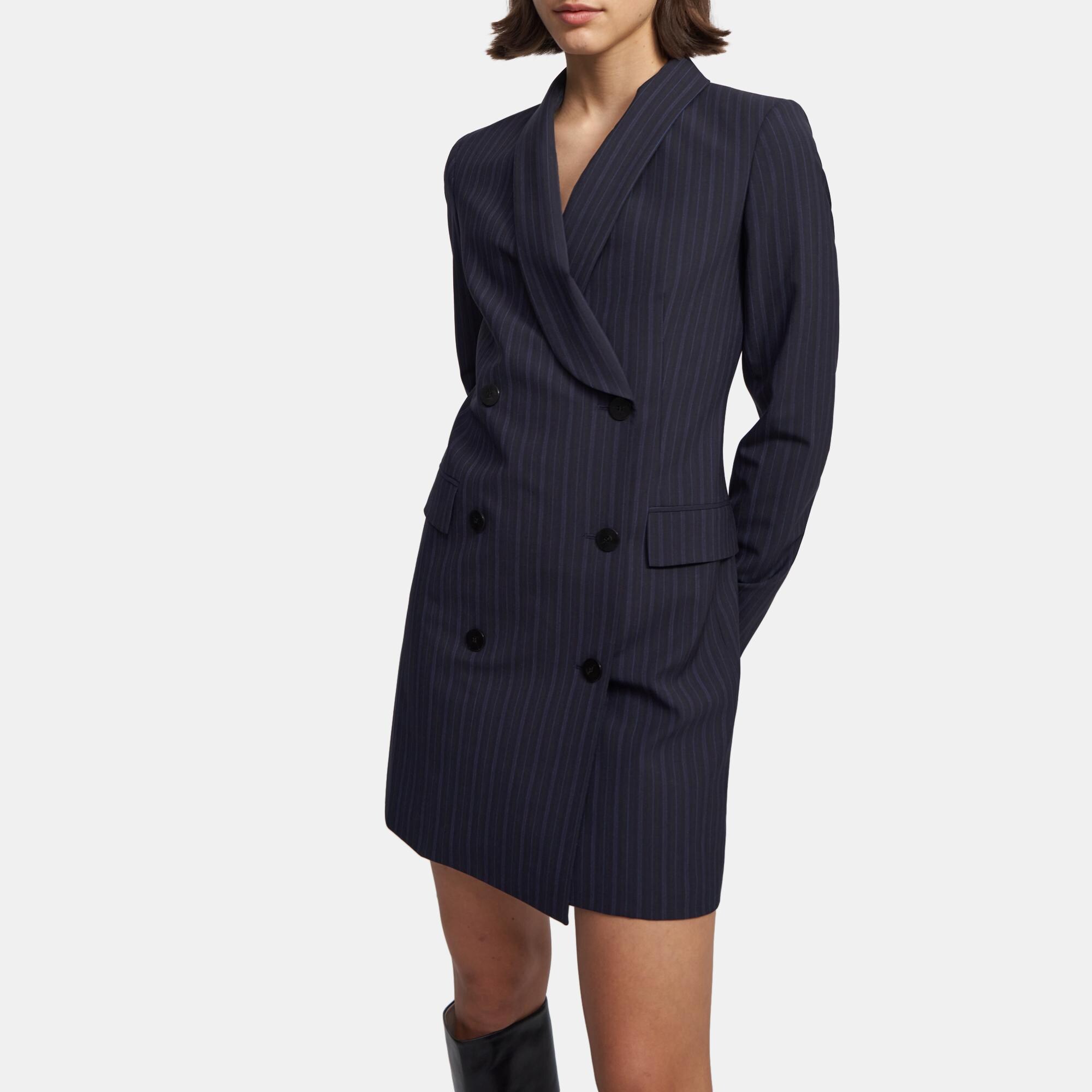 Striped Stretch Wool Shawl Blazer Dress | Theory Outlet