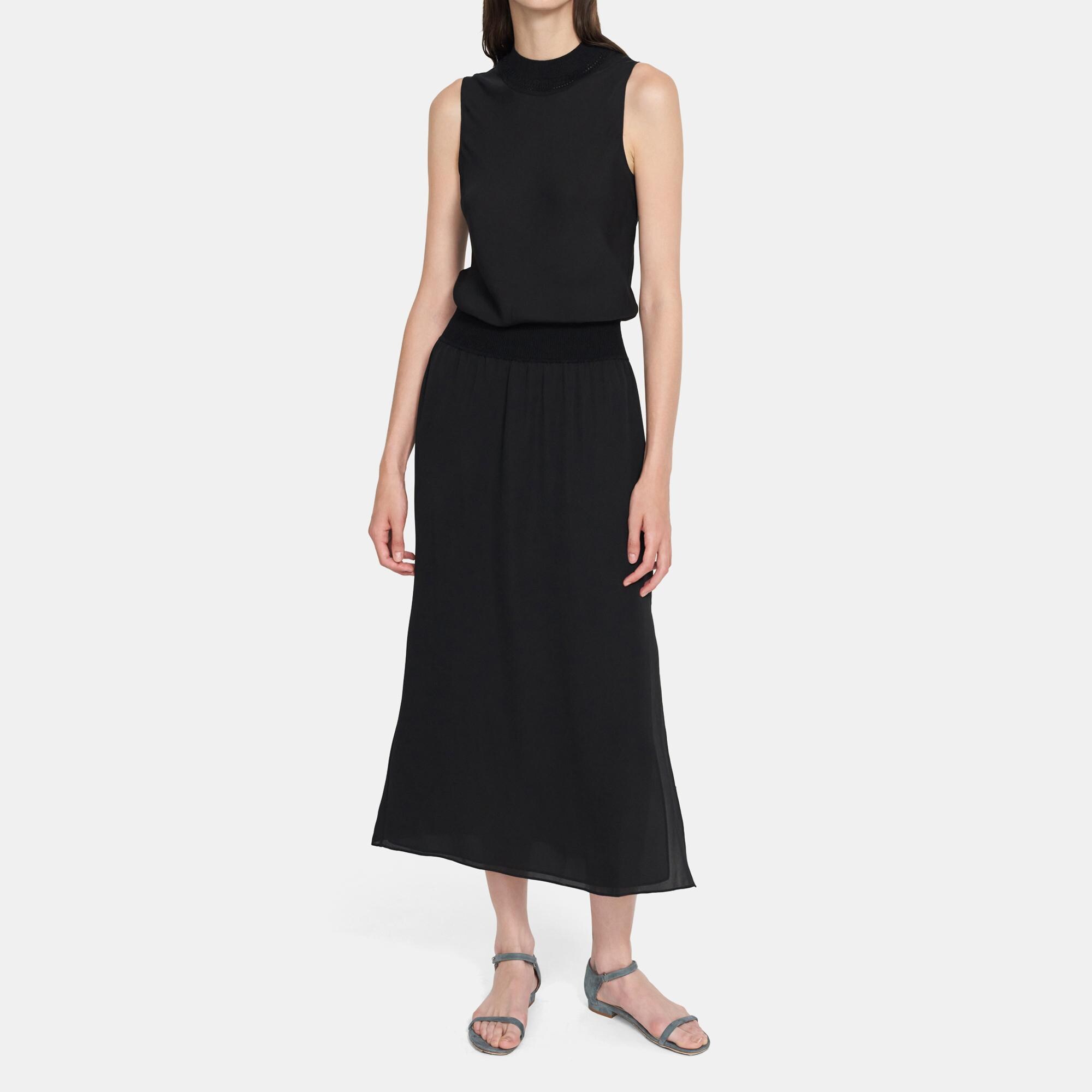 Theory Outlet Official Site | Mockneck Dress in Silk Combo